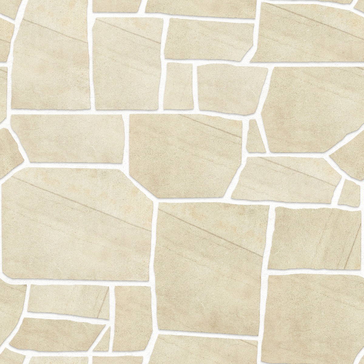 A seamless stone texture with buff sandstone blocks arranged in a Crazy Paving pattern