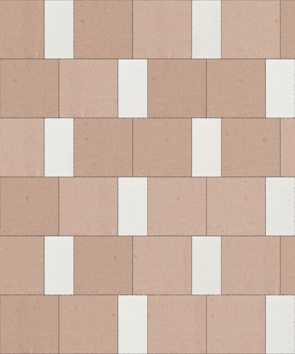 A seamless tile texture with terracotta tiles arranged in a Távora pattern