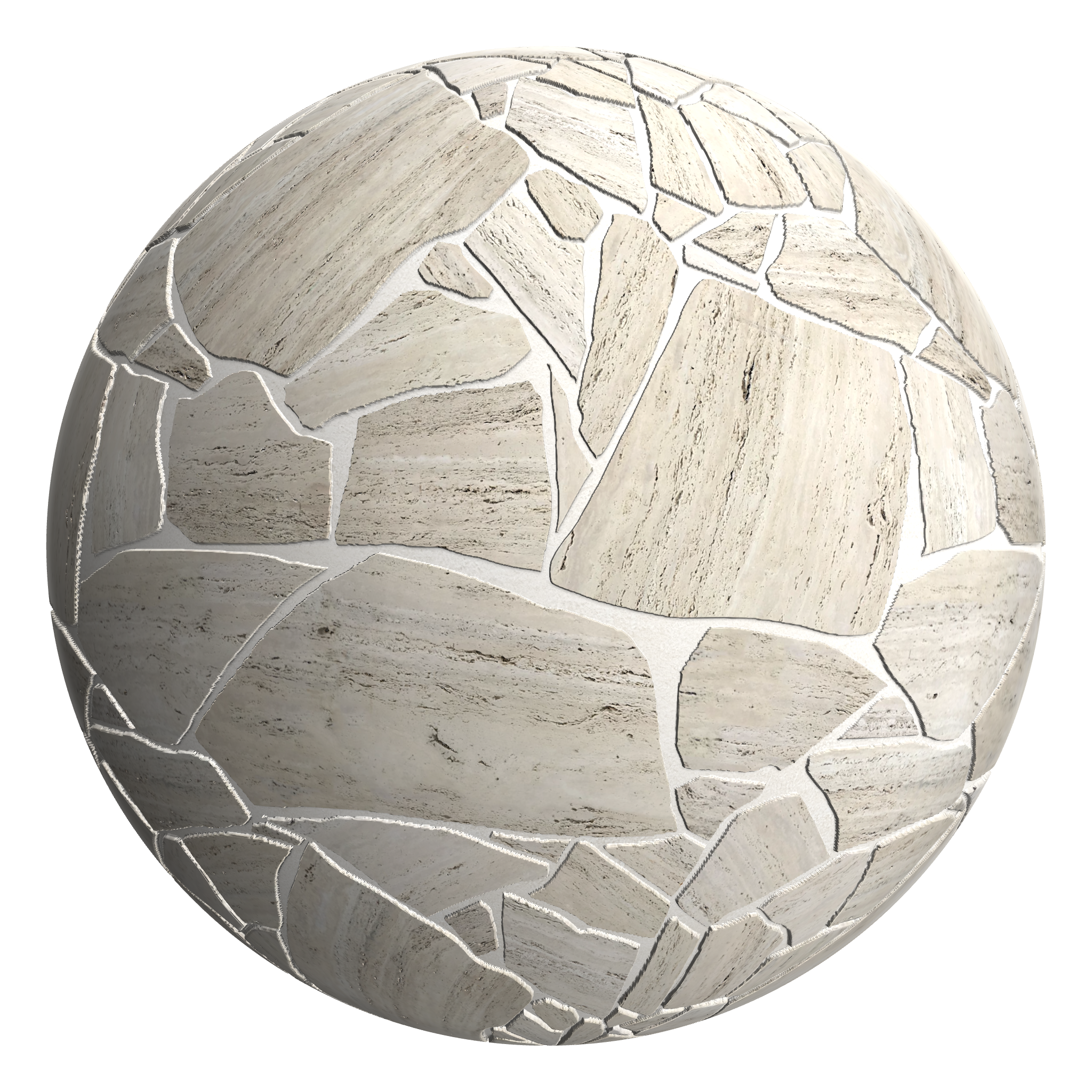 3D sphere preview of Travertine, Crazy Paving seamless texture