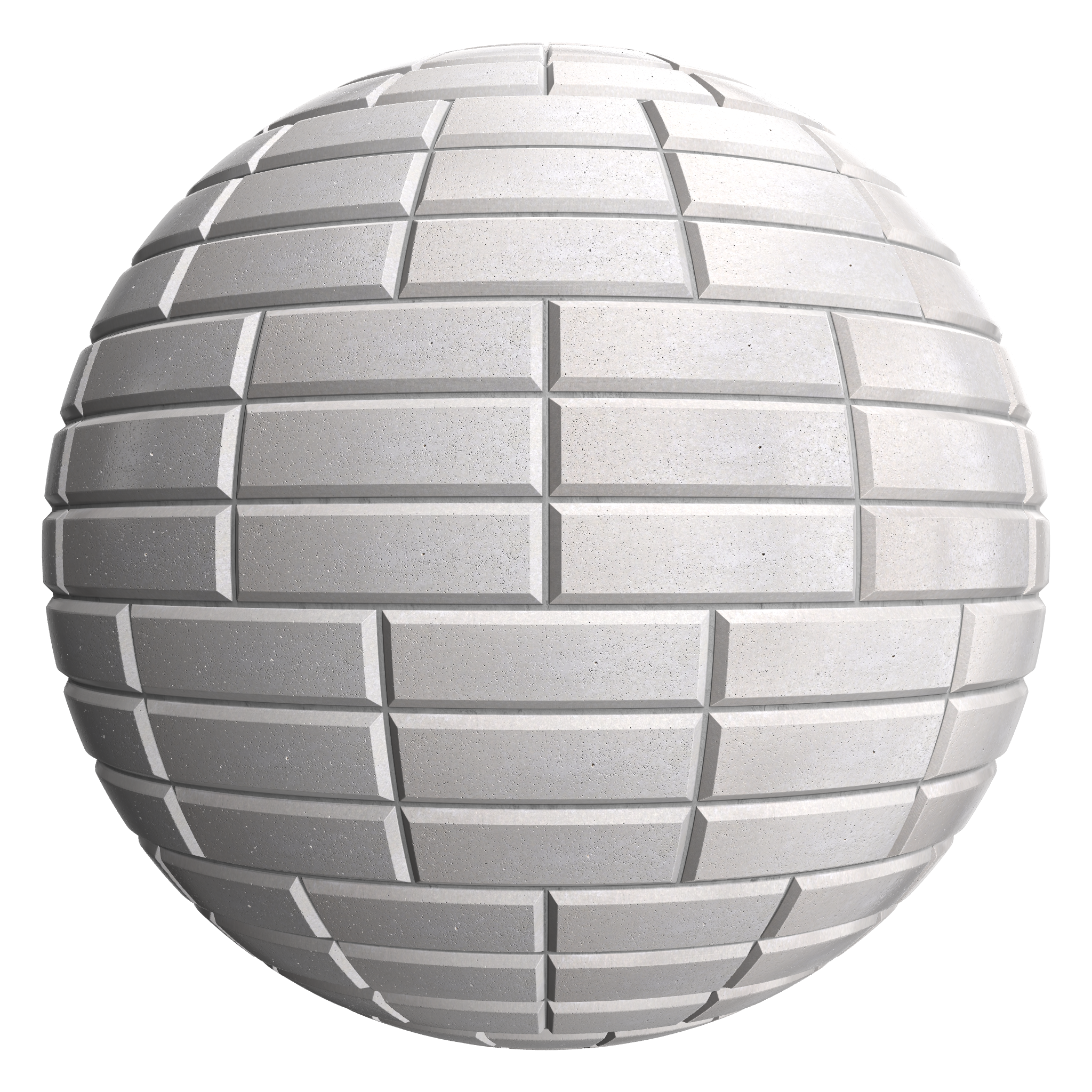 3D sphere preview of White Matte Porcelain Brick, Triple Stretcher seamless texture