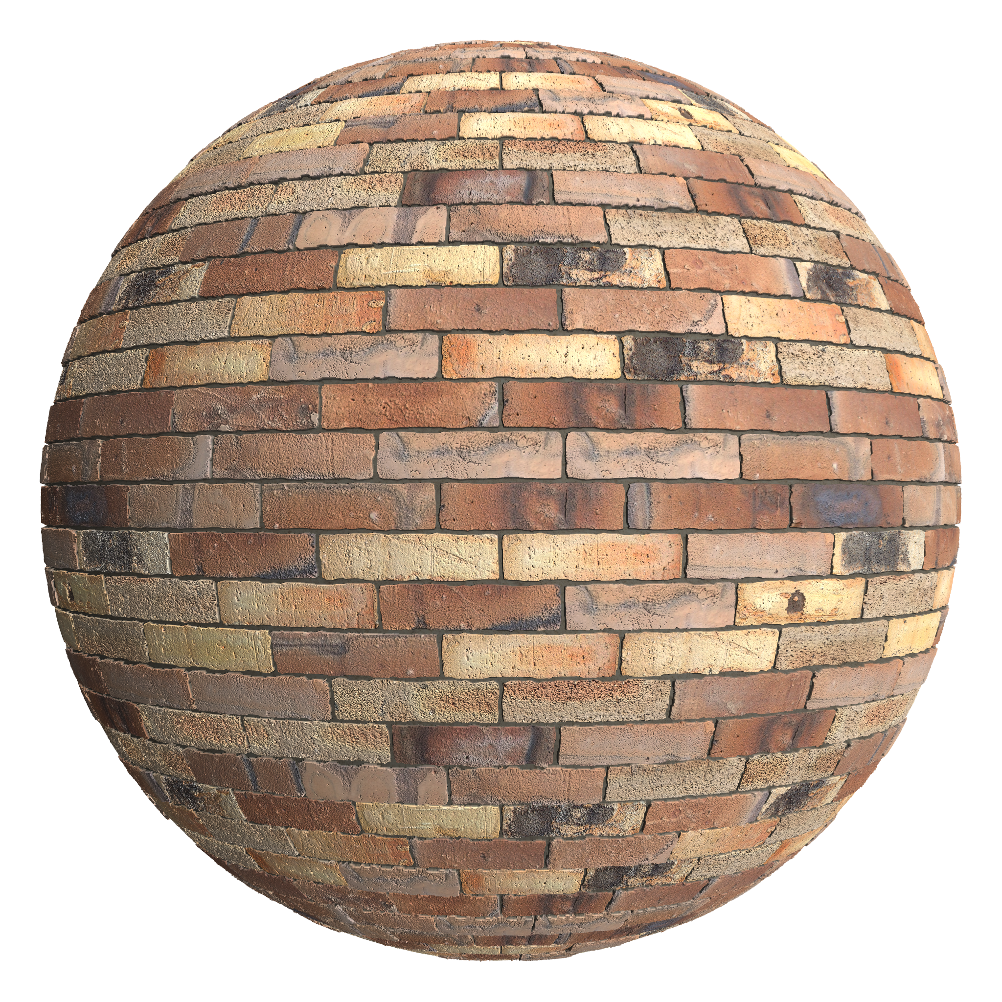 3D sphere preview of Burnt Clay Bricks, 1/3 Stretcher seamless texture