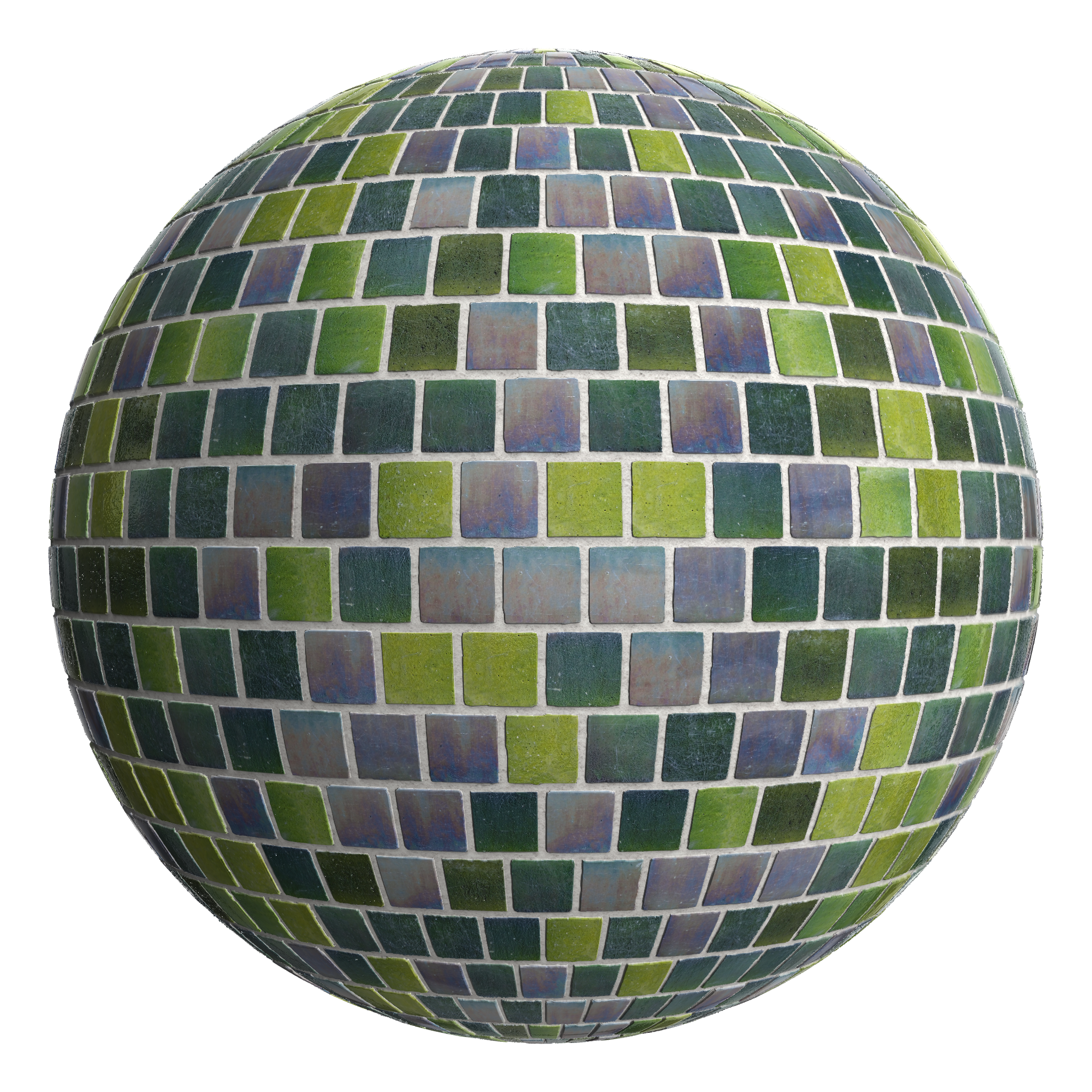 3D sphere preview of Peacock Glazed Tiles, Stretcher seamless texture