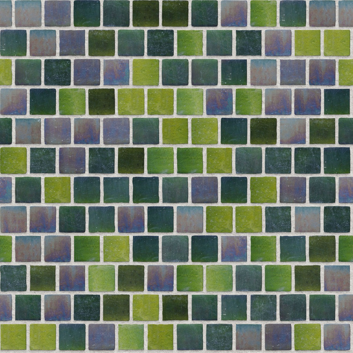 A seamless tile texture with peacock glazed tiles tiles arranged in a Stretcher pattern