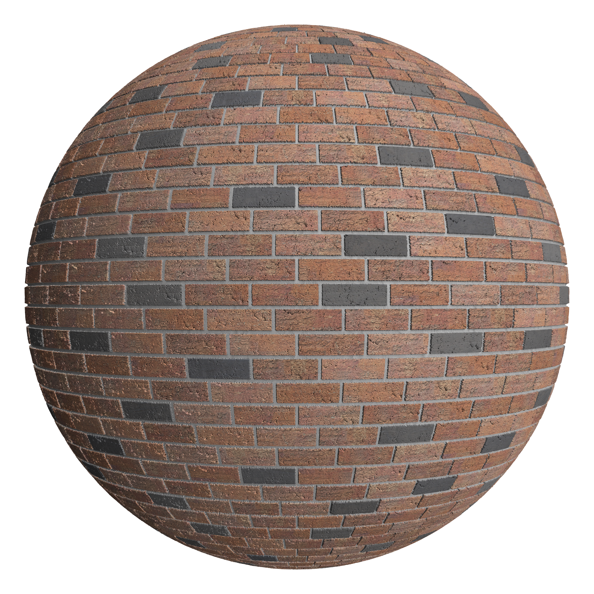 3D sphere preview of Rusticated Red-Black Brick, 1/3 Stretcher seamless texture