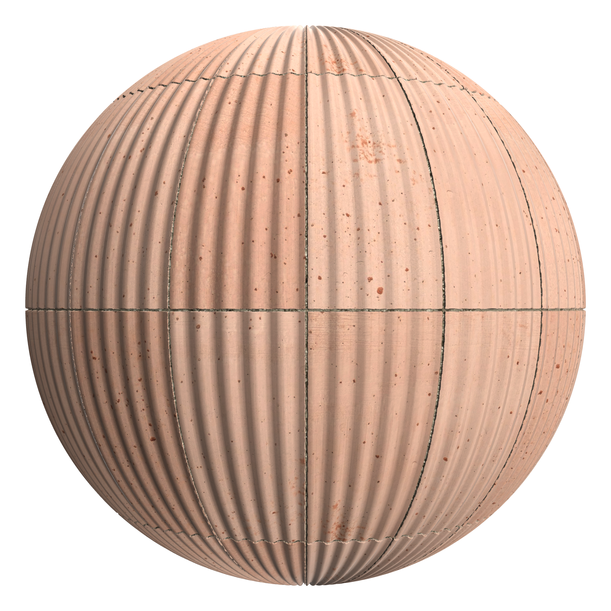 3D sphere preview of Fluted Terracotta Tiles, Stack seamless texture