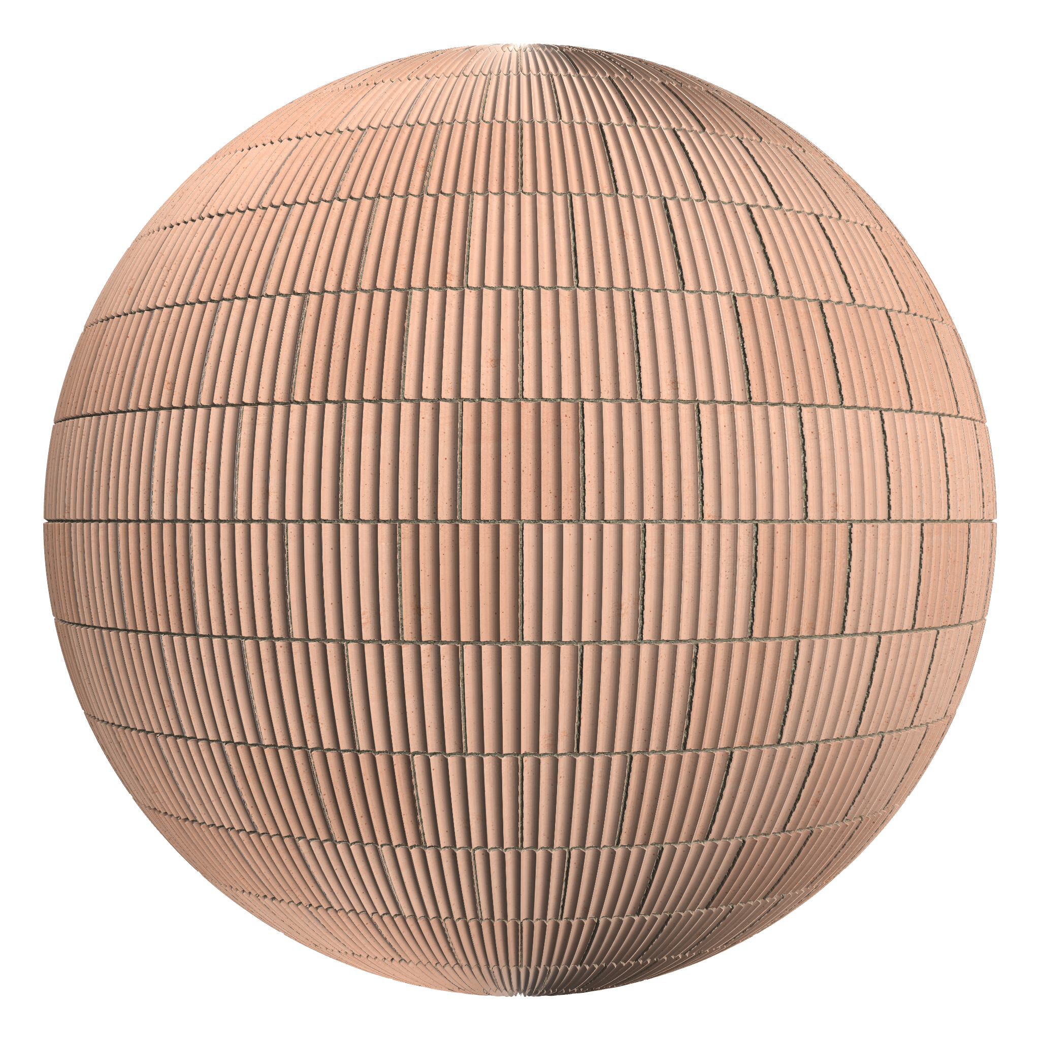 3D sphere preview of Fluted Terracotta Tile, Stretcher seamless texture
