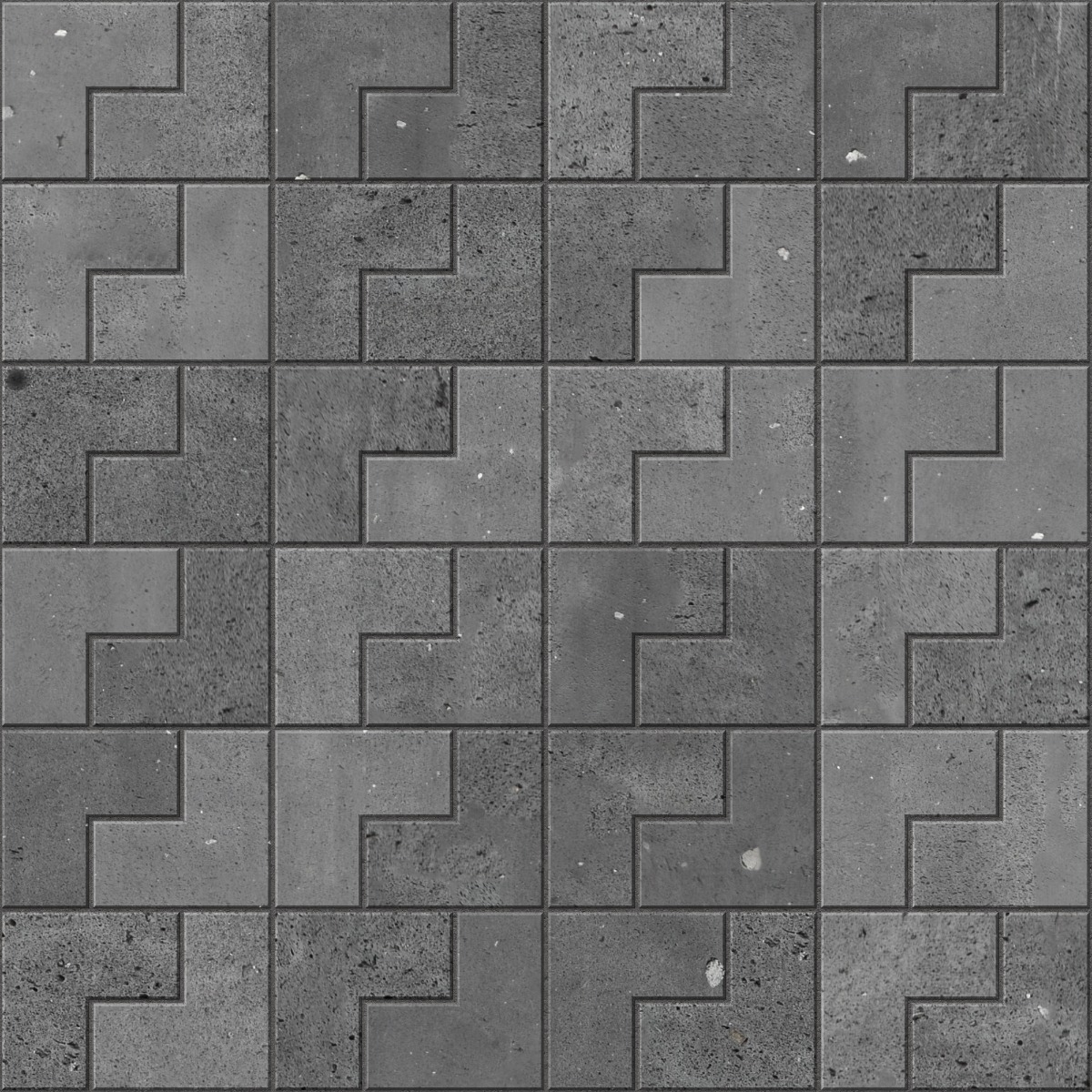 A seamless stone texture with basalt blocks arranged in a Interlocking Rectangle Pavers pattern