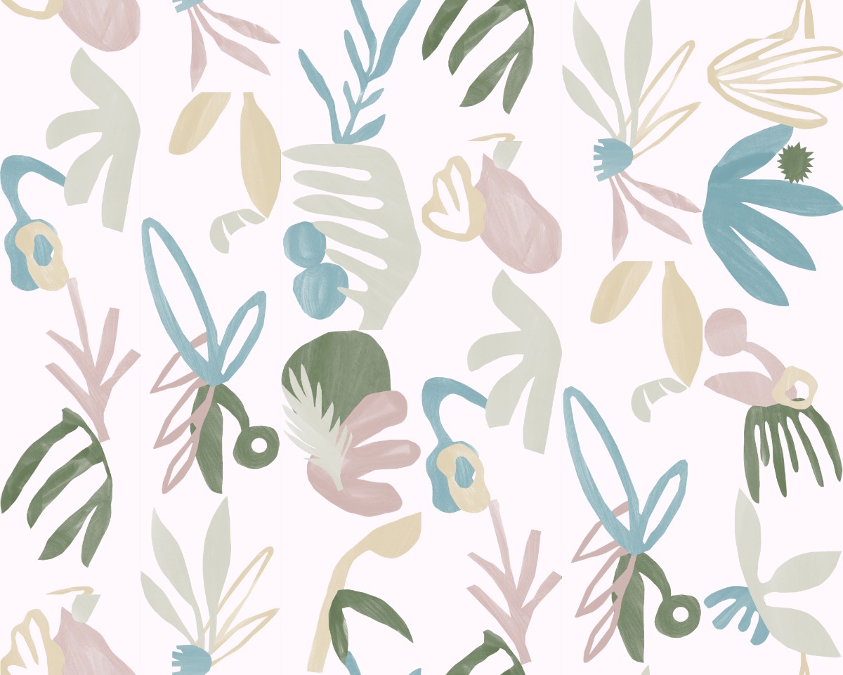A seamless wallpaper texture with botany wallpaper in dawn units arranged in a Staggered pattern