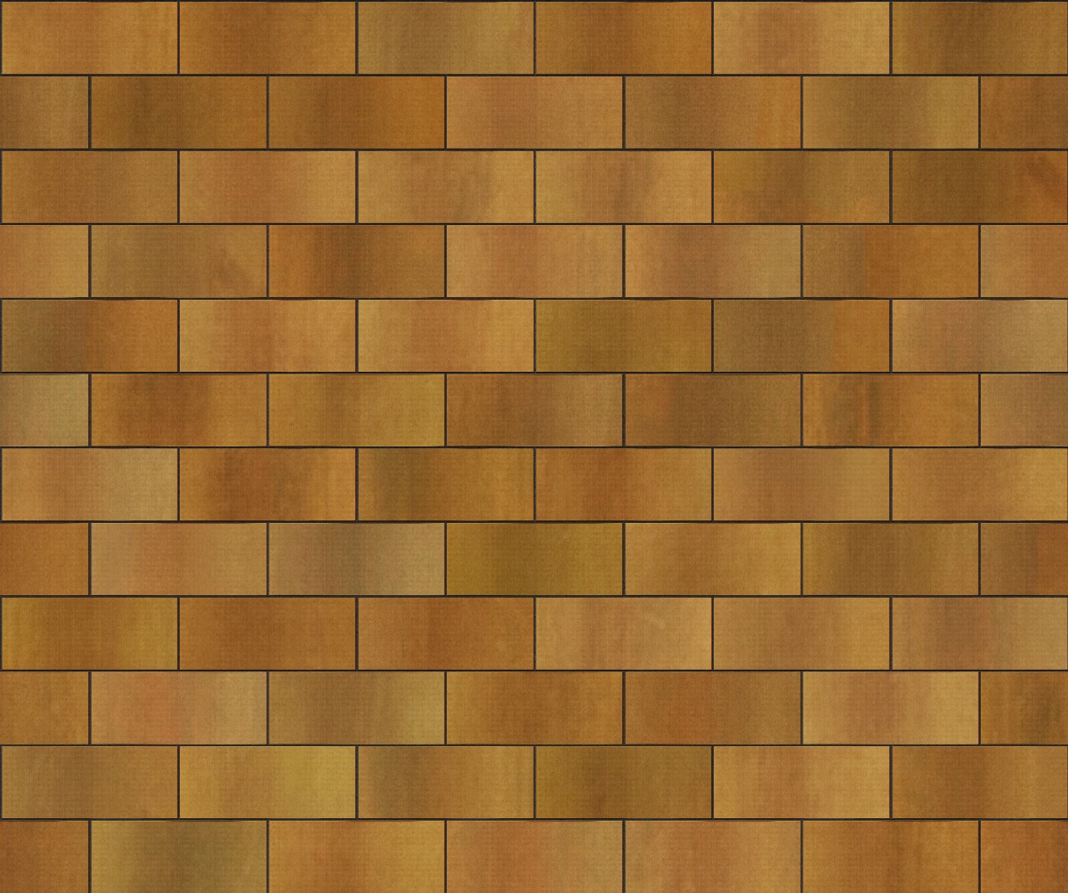 A seamless metal texture with bronze sheets arranged in a Stretcher pattern