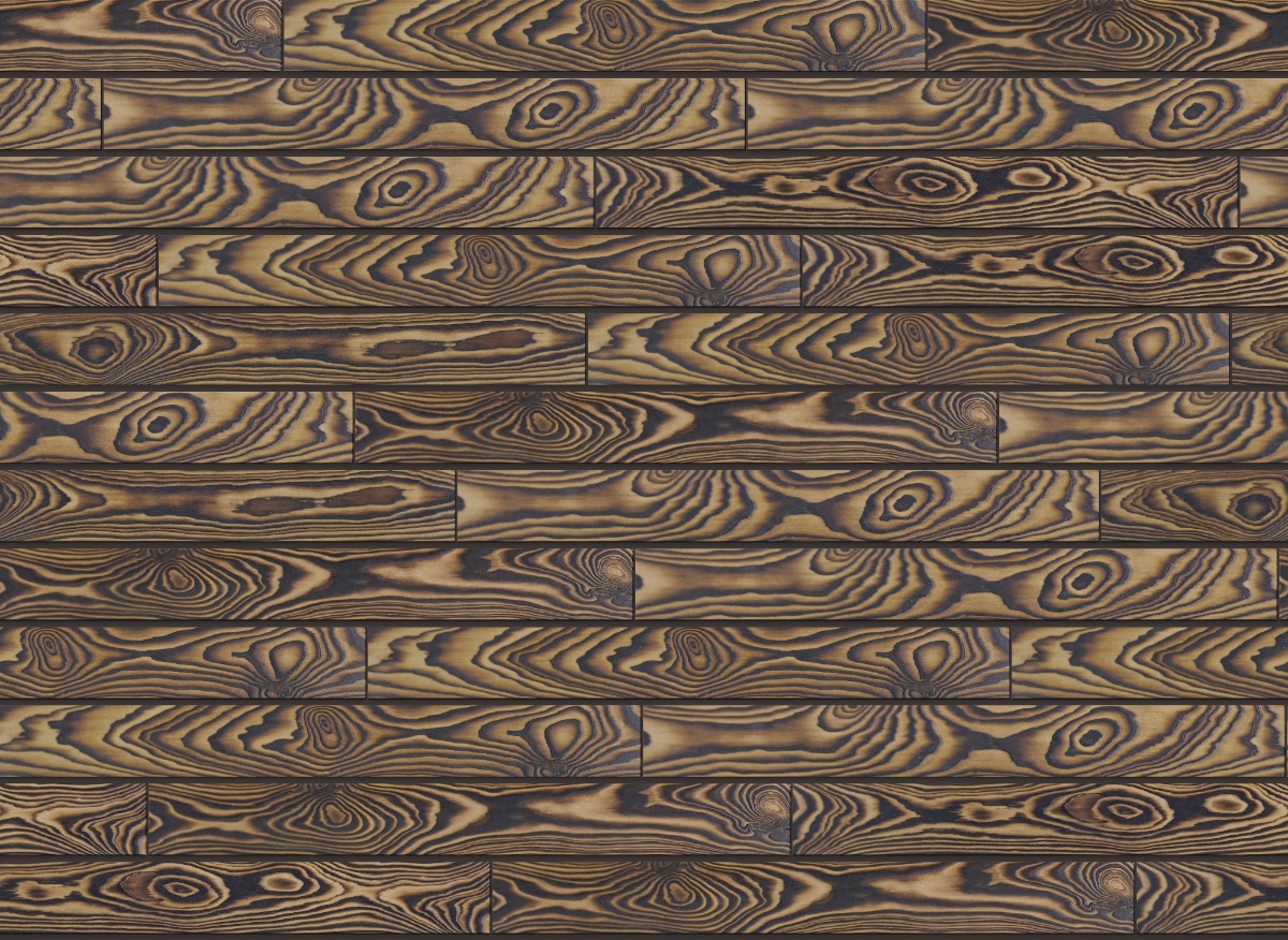 A seamless wood texture with burned brushed douglas boards arranged in a Staggered pattern