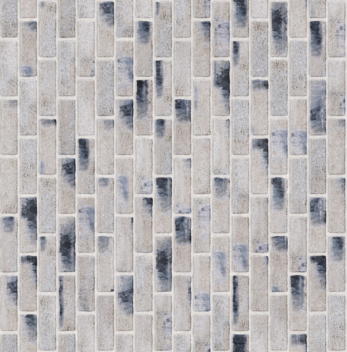 A seamless brick texture with charcoal brick units arranged in a 1/3 Running Bond pattern