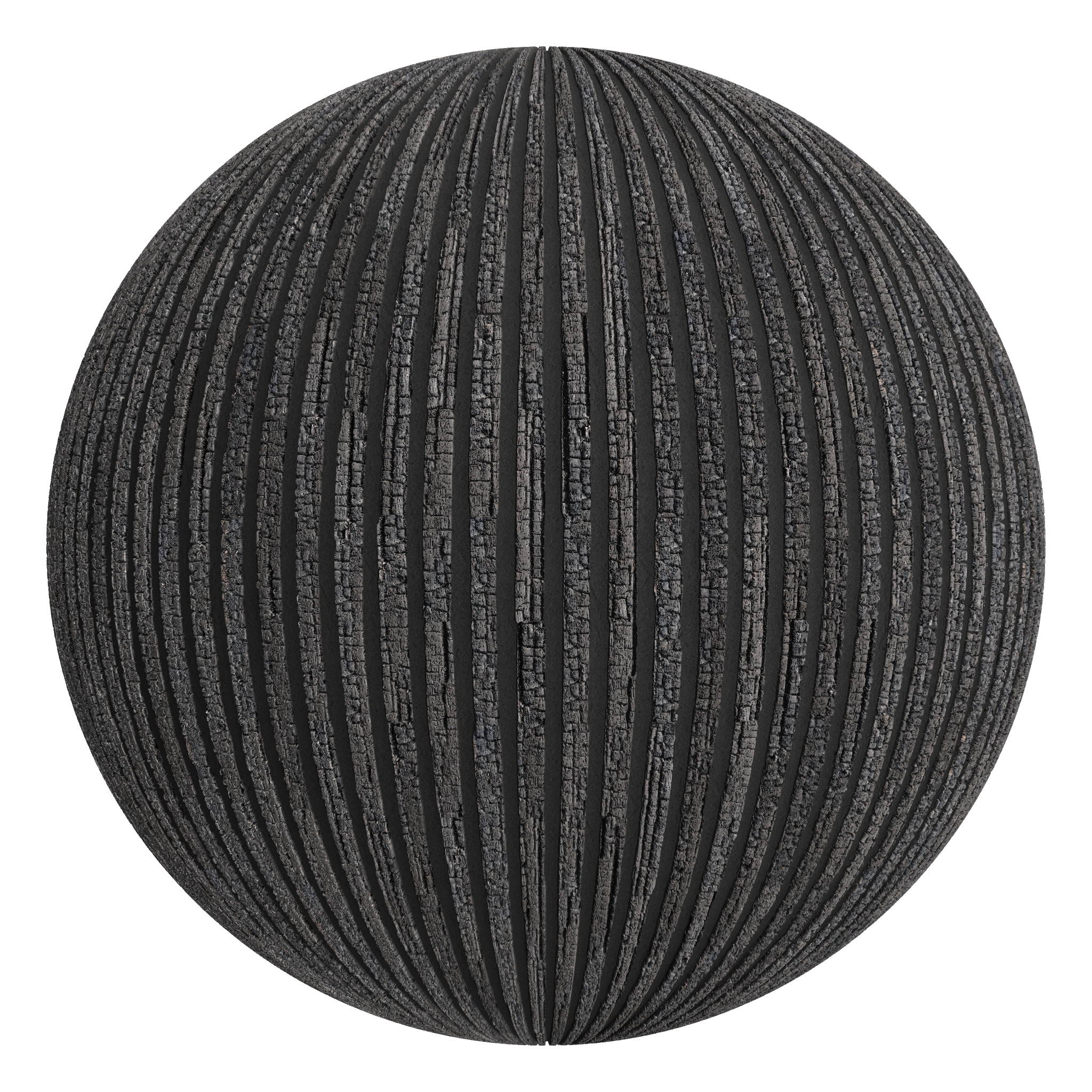 3D sphere preview of Charred Timber Cladding seamless texture