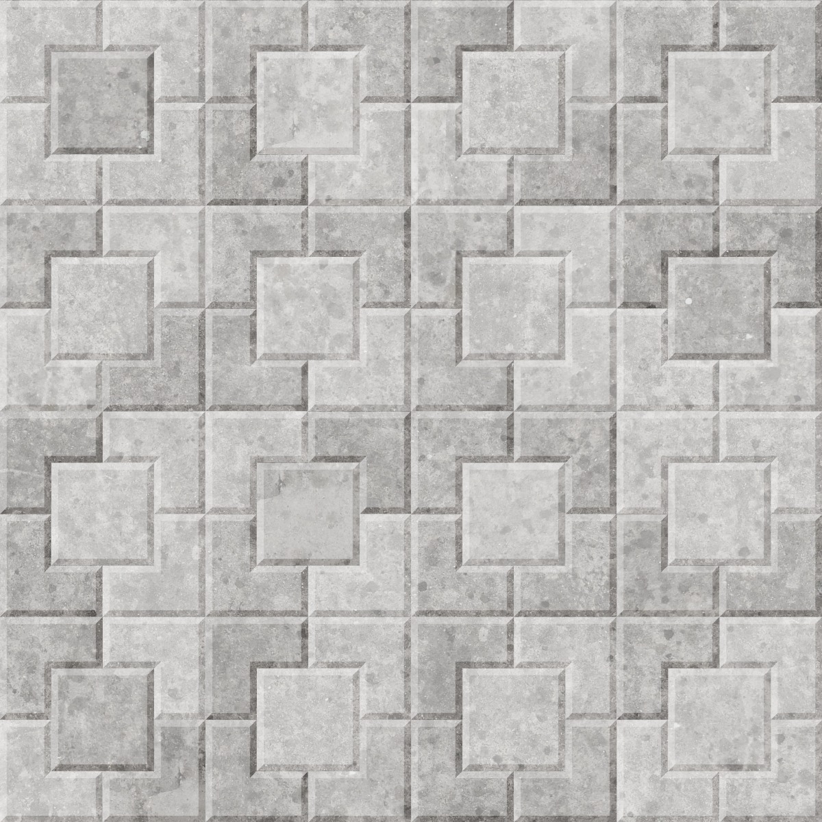 A seamless concrete texture with concrete blocks arranged in a Interlocking Rectangle with Square pattern