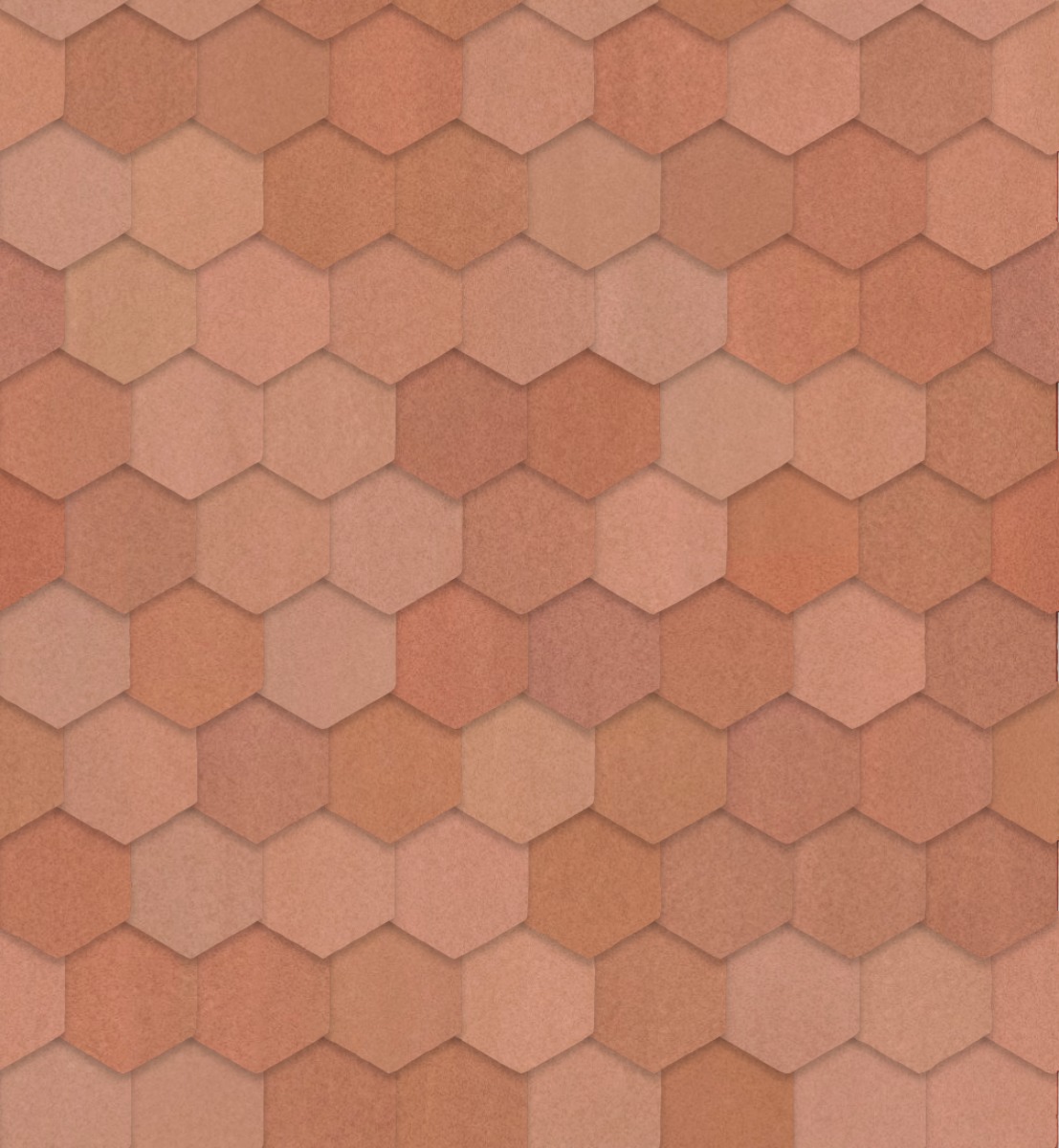 A seamless metal texture with copper sheets arranged in a Hexagonal pattern