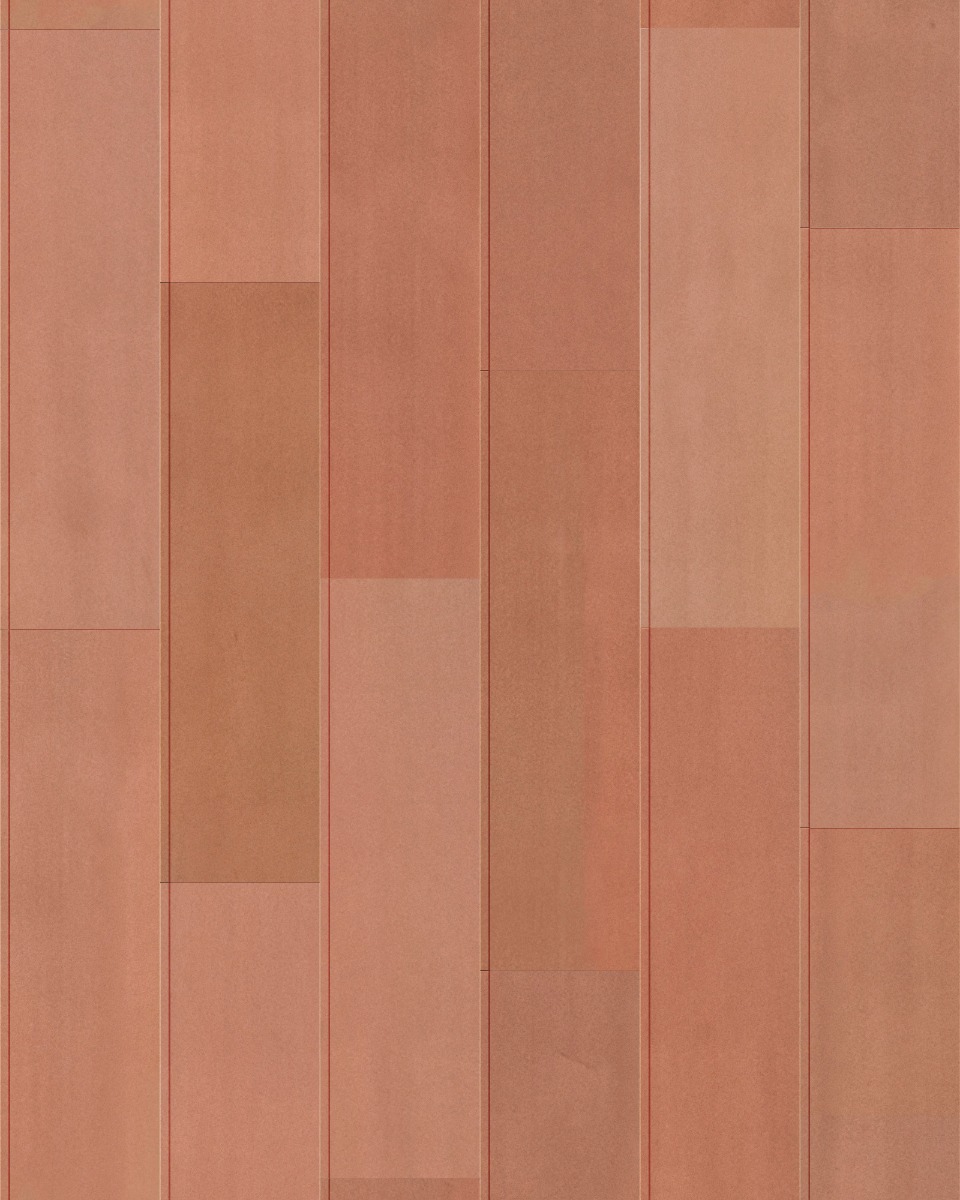 A seamless metal texture with copper sheets arranged in a Staggered pattern