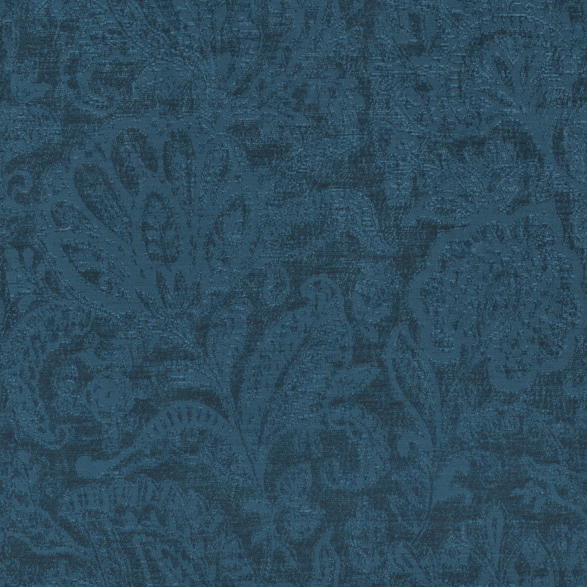 A seamless fabric texture with floral blue chenille units arranged in a None pattern