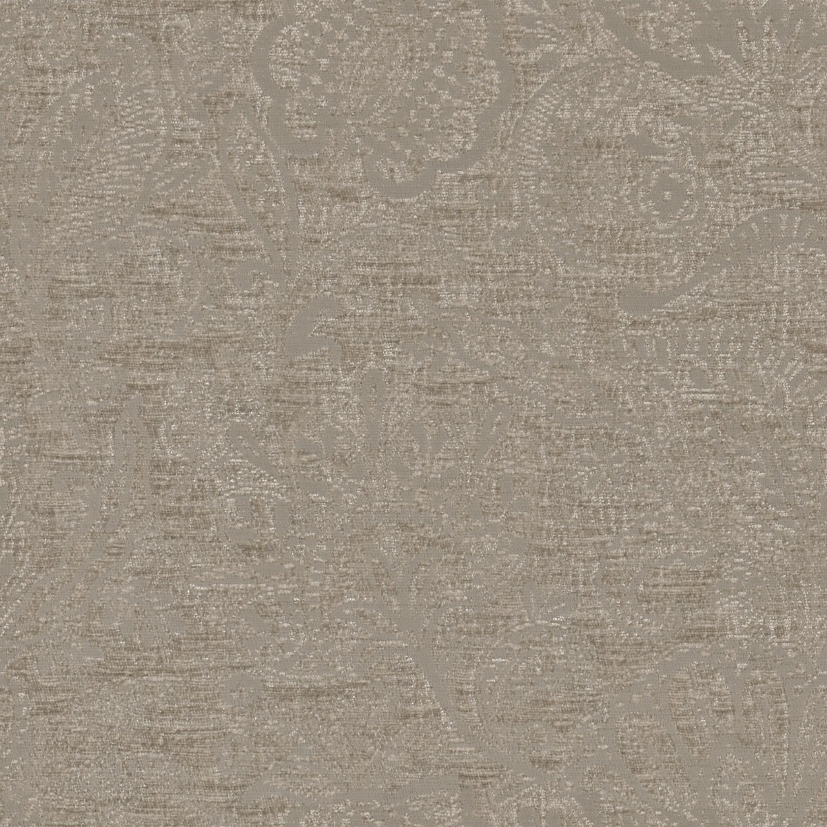 A seamless fabric texture with floral grey chenille units arranged in a None pattern