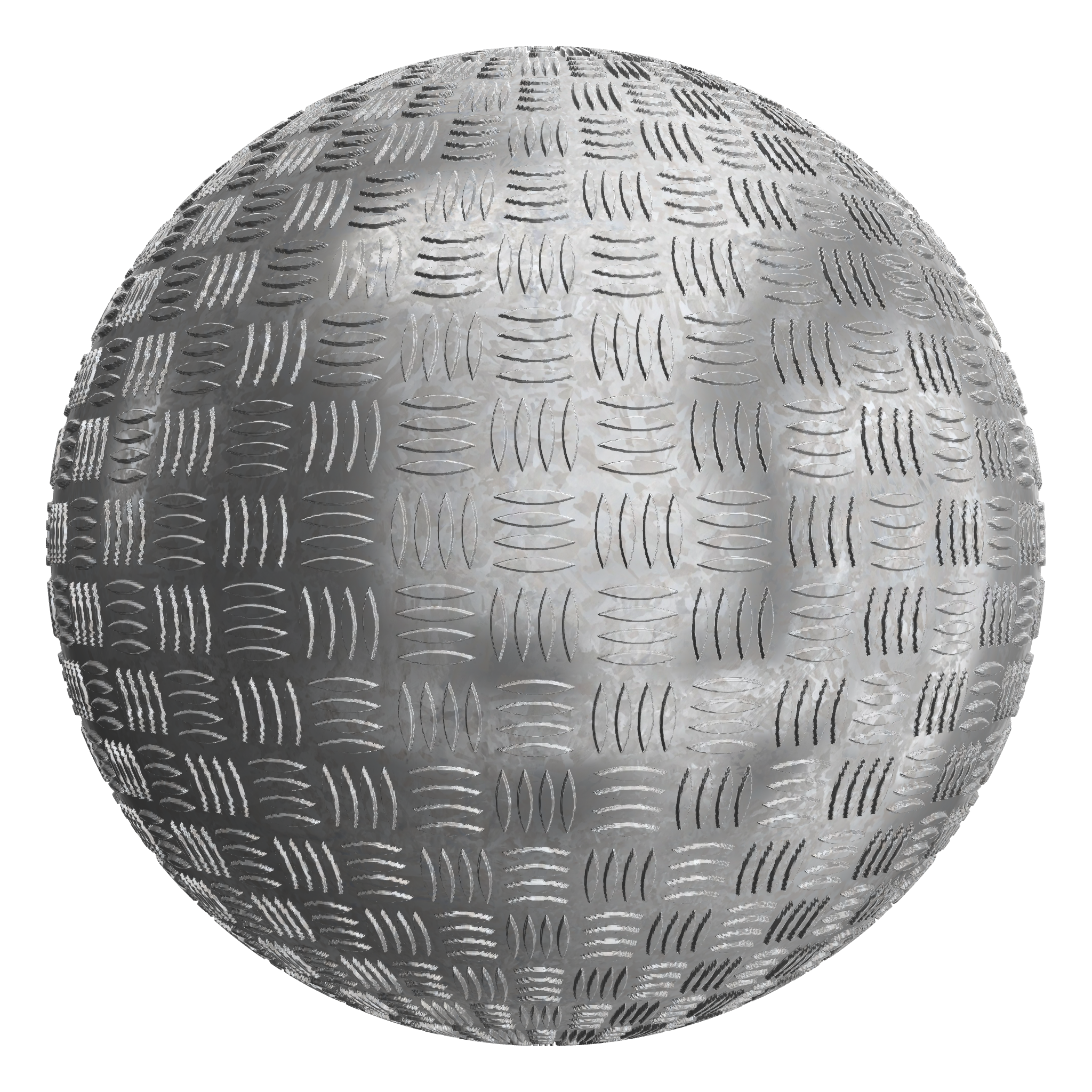 3D sphere preview of Four Bar Diamond Tread Galvanised Steel seamless texture