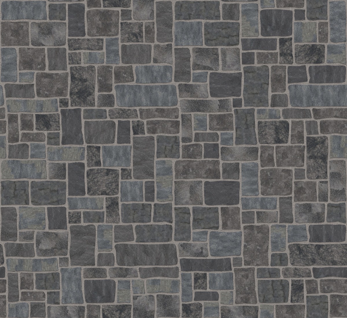 A seamless stone texture with granite - raven hill - split-face seam face surface - m749 blocks arranged in a Rough-Edge Squares & Rectangles - DP082 pattern