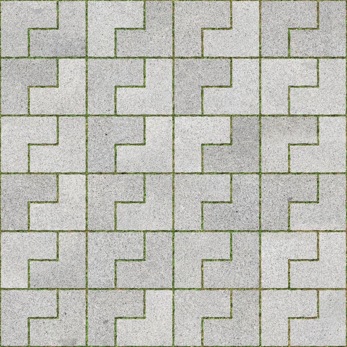 A seamless stone texture with granite blocks arranged in a Interlocking Rectangle Pavers pattern