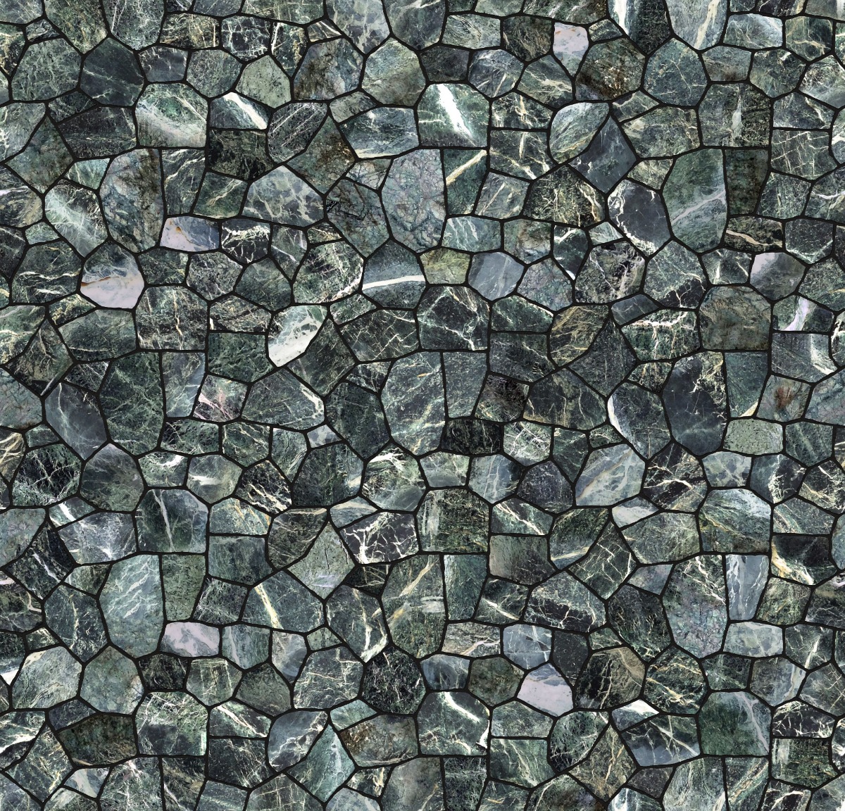 A seamless stone texture with green marble blocks arranged in a Rubble pattern
