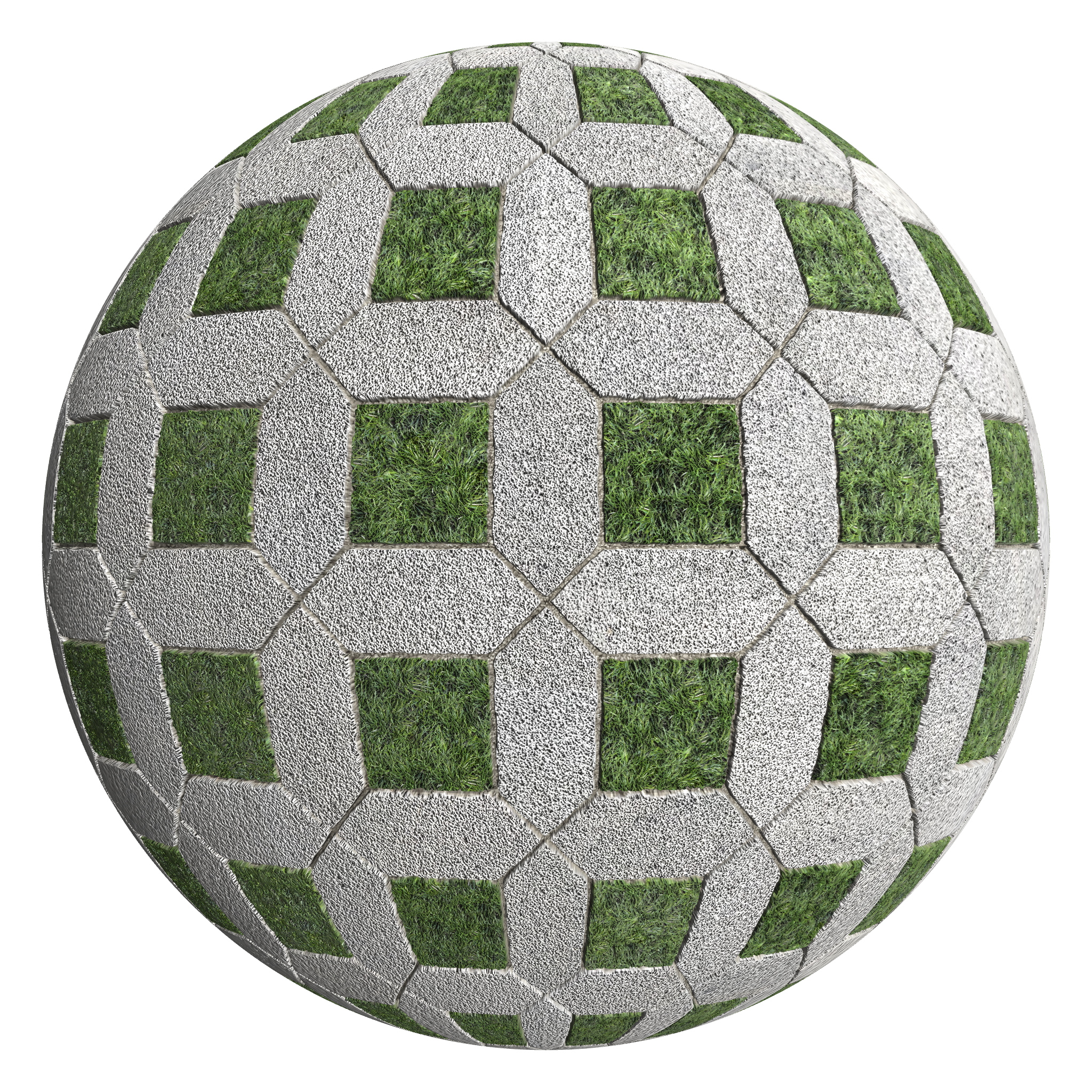 3D sphere preview of Mondo Grass, Picket and Square seamless texture