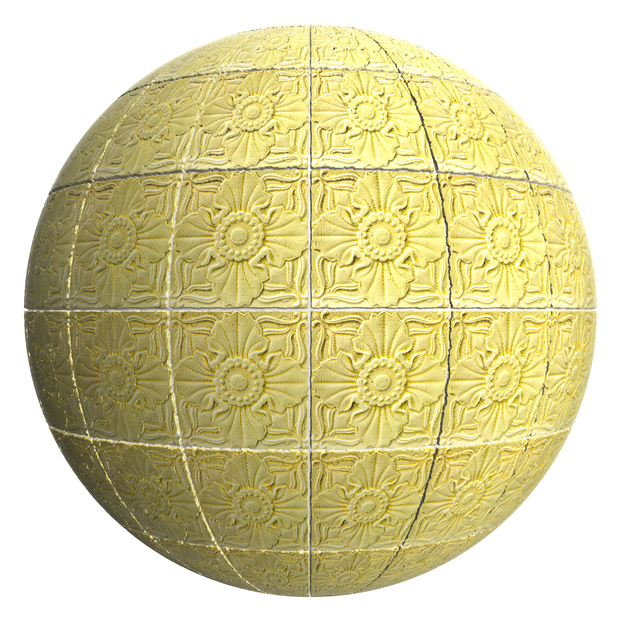 3D sphere preview of Bright Yellow Floral Tile, Stack seamless texture