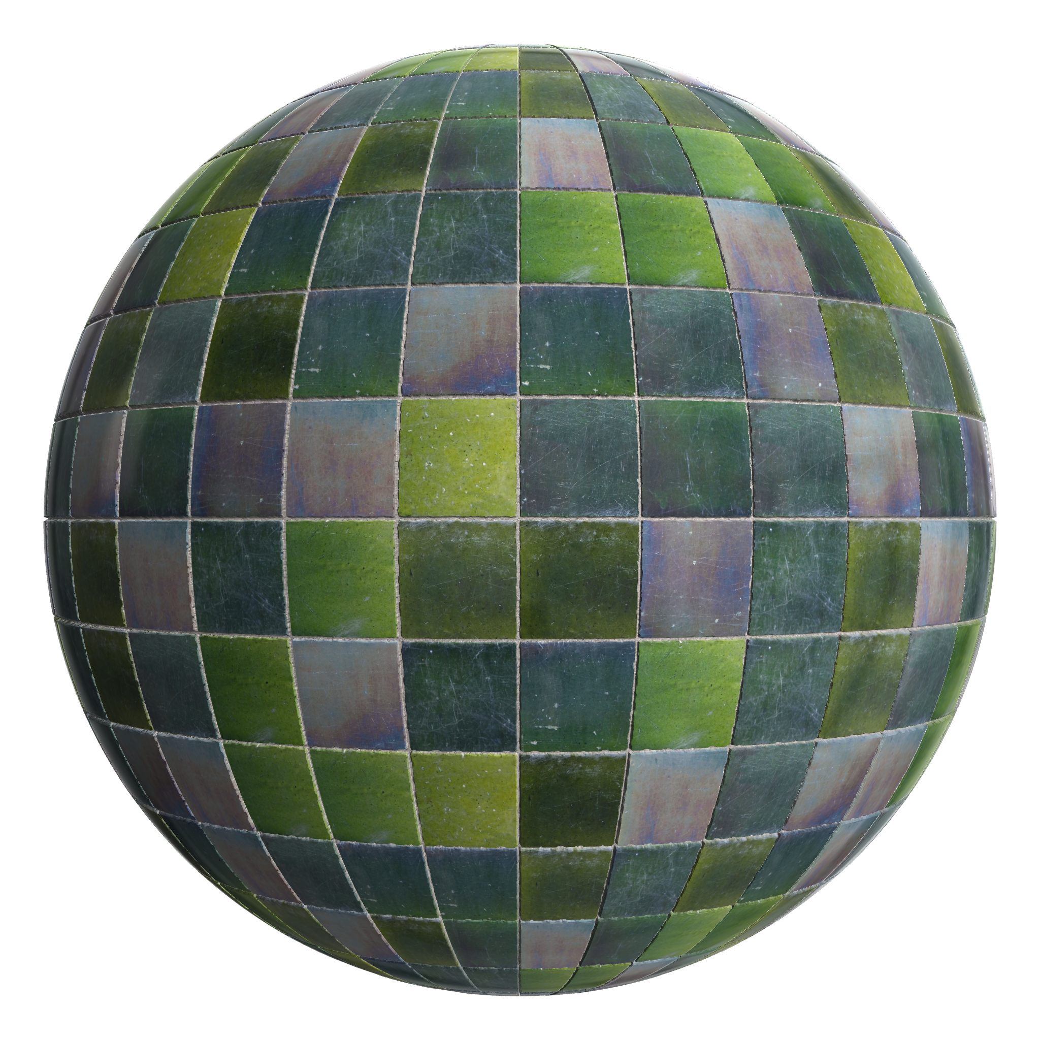 3D sphere preview of Peacock Glazed Tiles, Stack seamless texture
