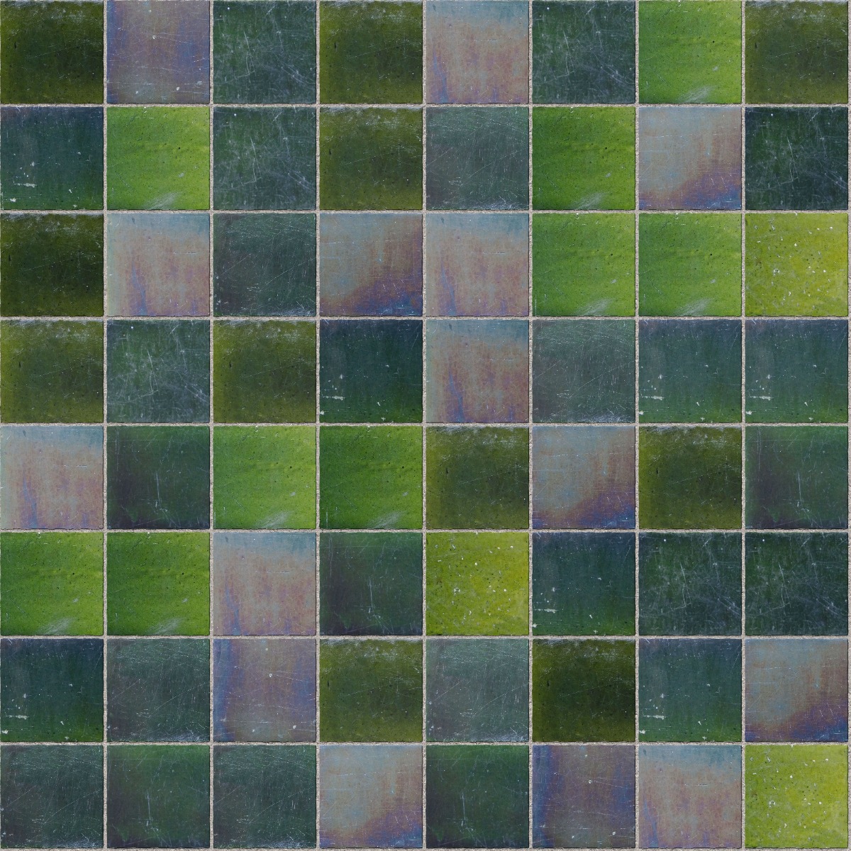 A seamless tile texture with peacock glazed tiles tiles arranged in a Stack pattern