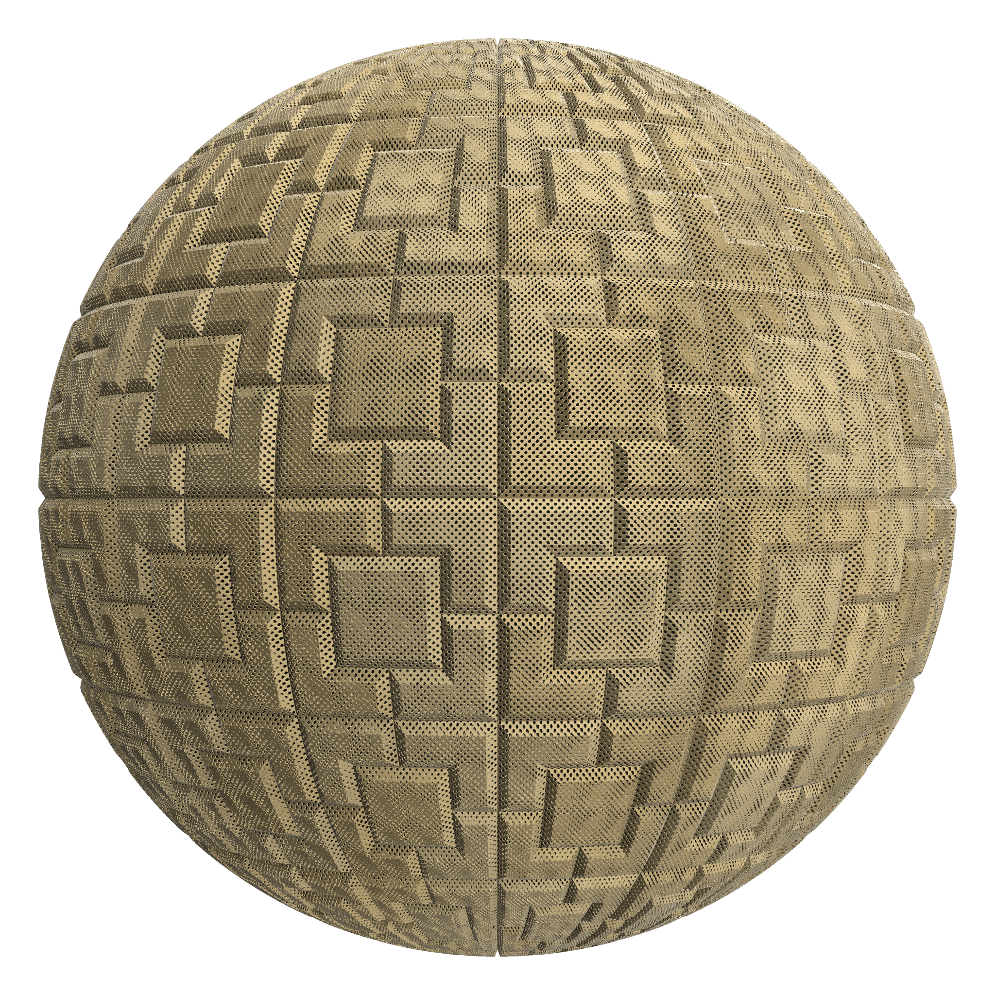 3D sphere preview of Perforated Metal, Interlocking Rectangle with Square seamless texture
