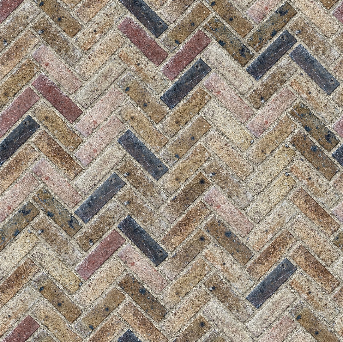 A seamless brick texture with scherzer brick units arranged in a Herringbone pattern