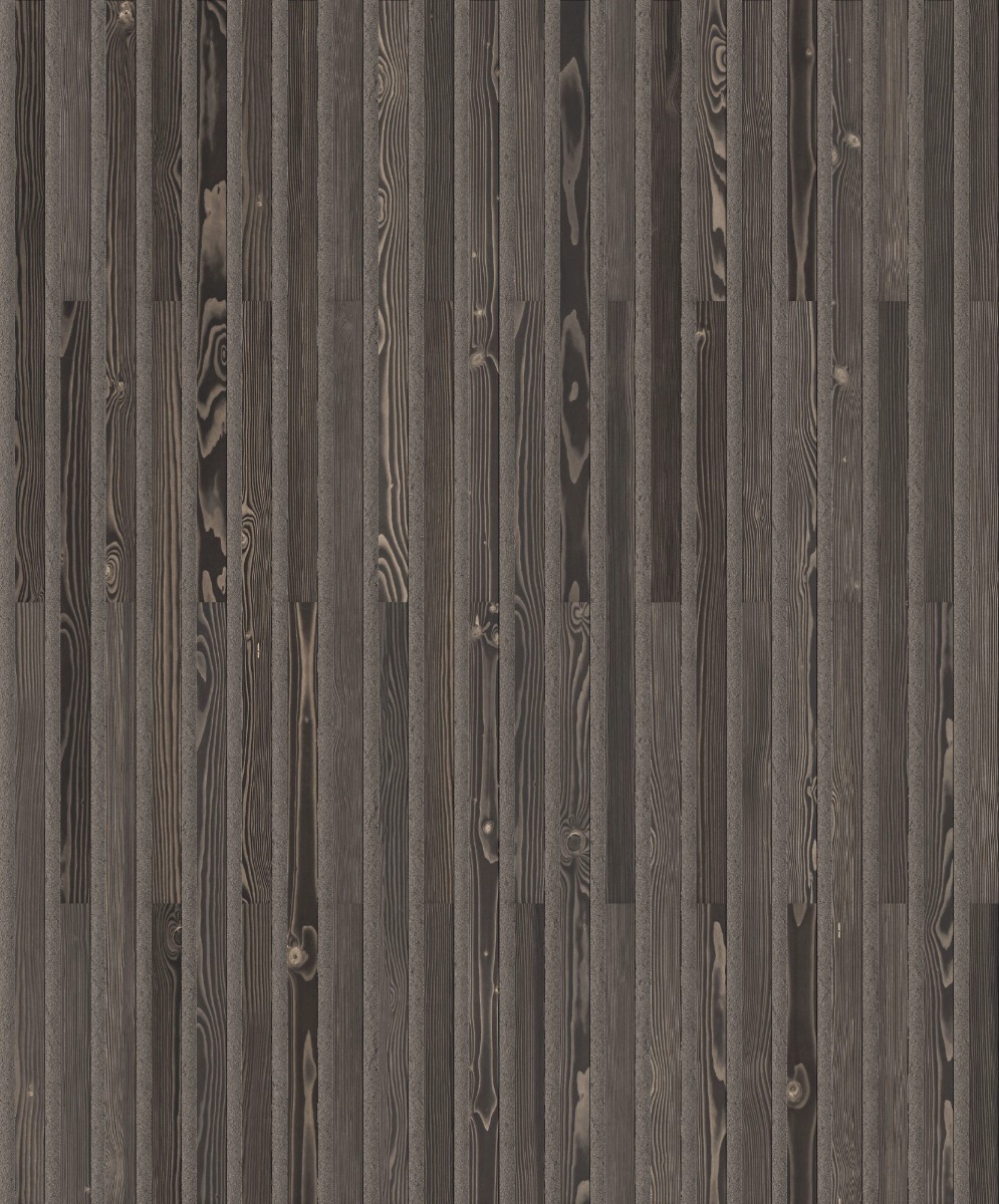 A seamless wood texture with shou sugi ban (yakisugi) boards arranged in a Stretcher pattern