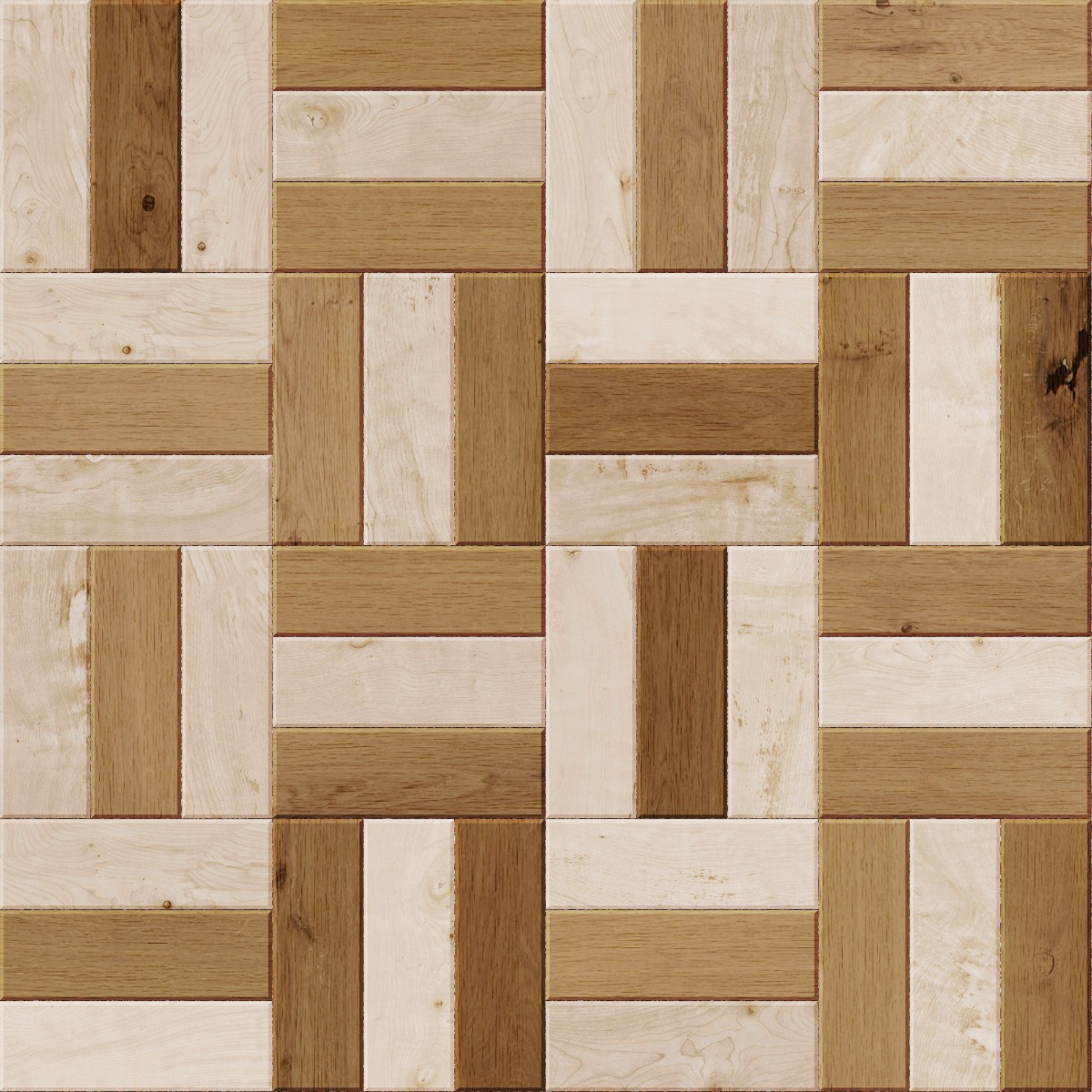 A seamless wood texture with oak boards arranged in a Basketweave pattern