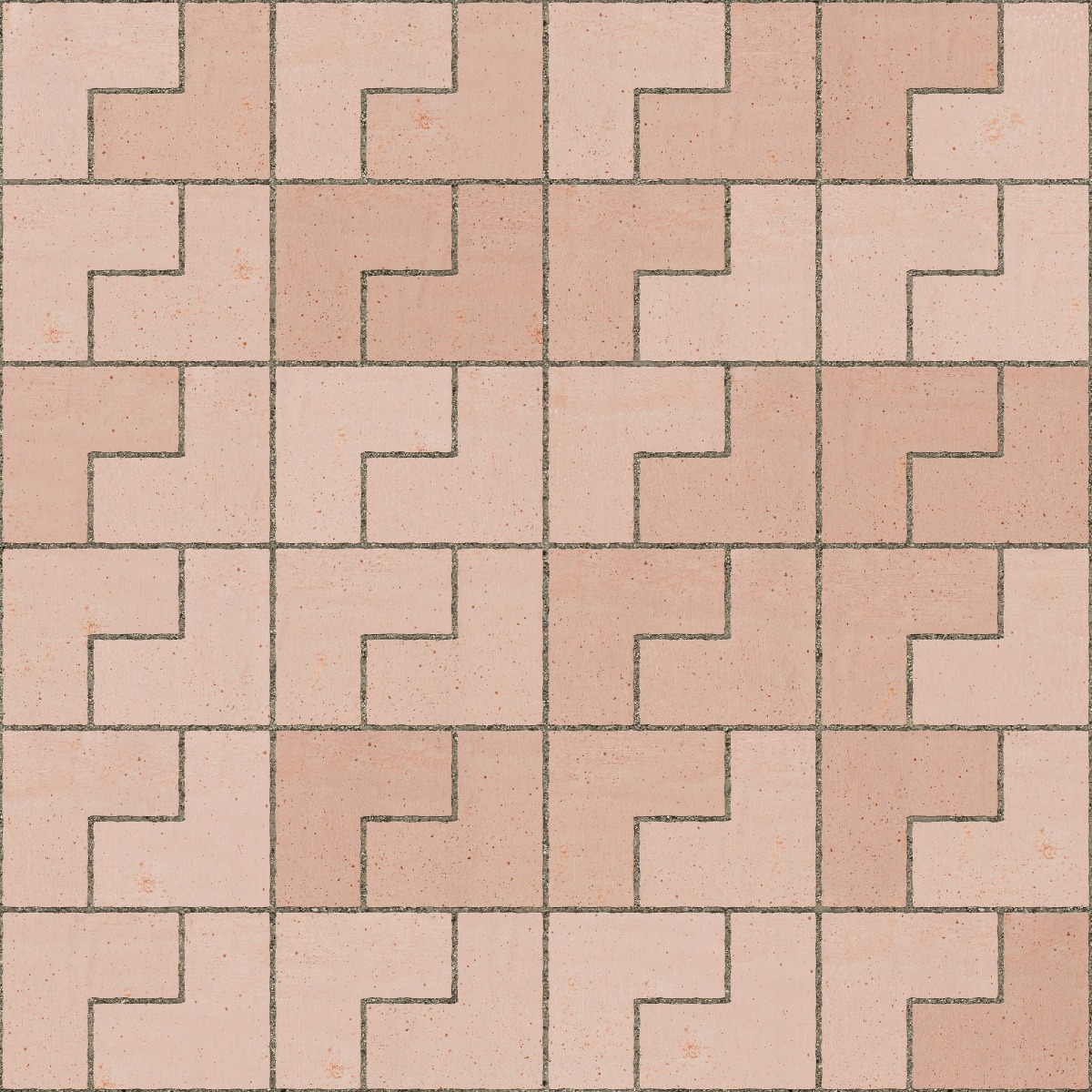 A seamless tile texture with terracotta tiles arranged in a Interlocking Rectangle Pavers pattern