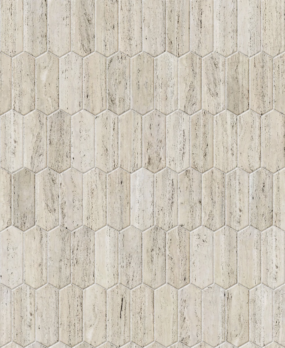 A seamless stone texture with travertine blocks arranged in a Variable Hexagon pattern