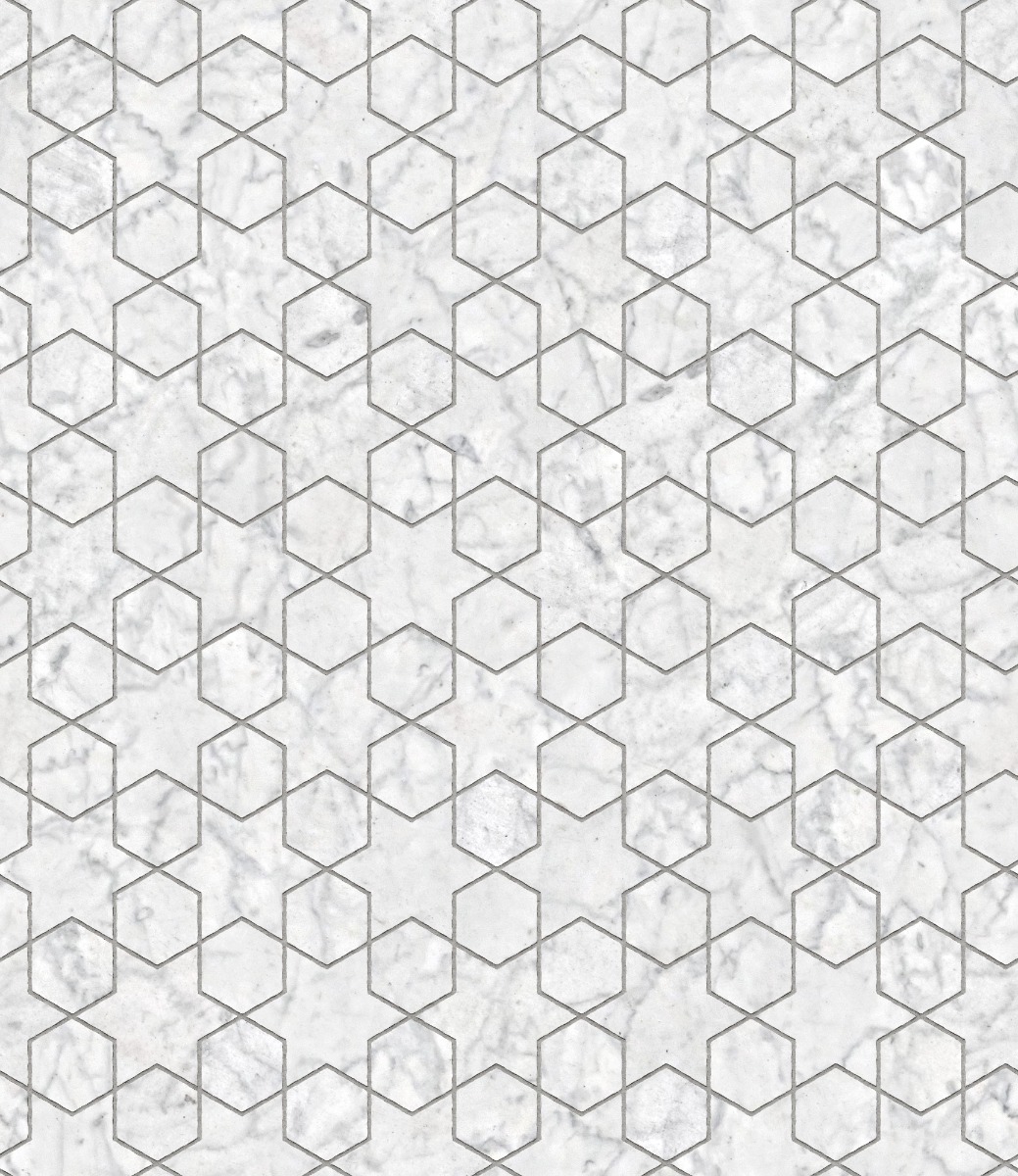 A seamless stone texture with white marble blocks arranged in a Star and Hexagon pattern