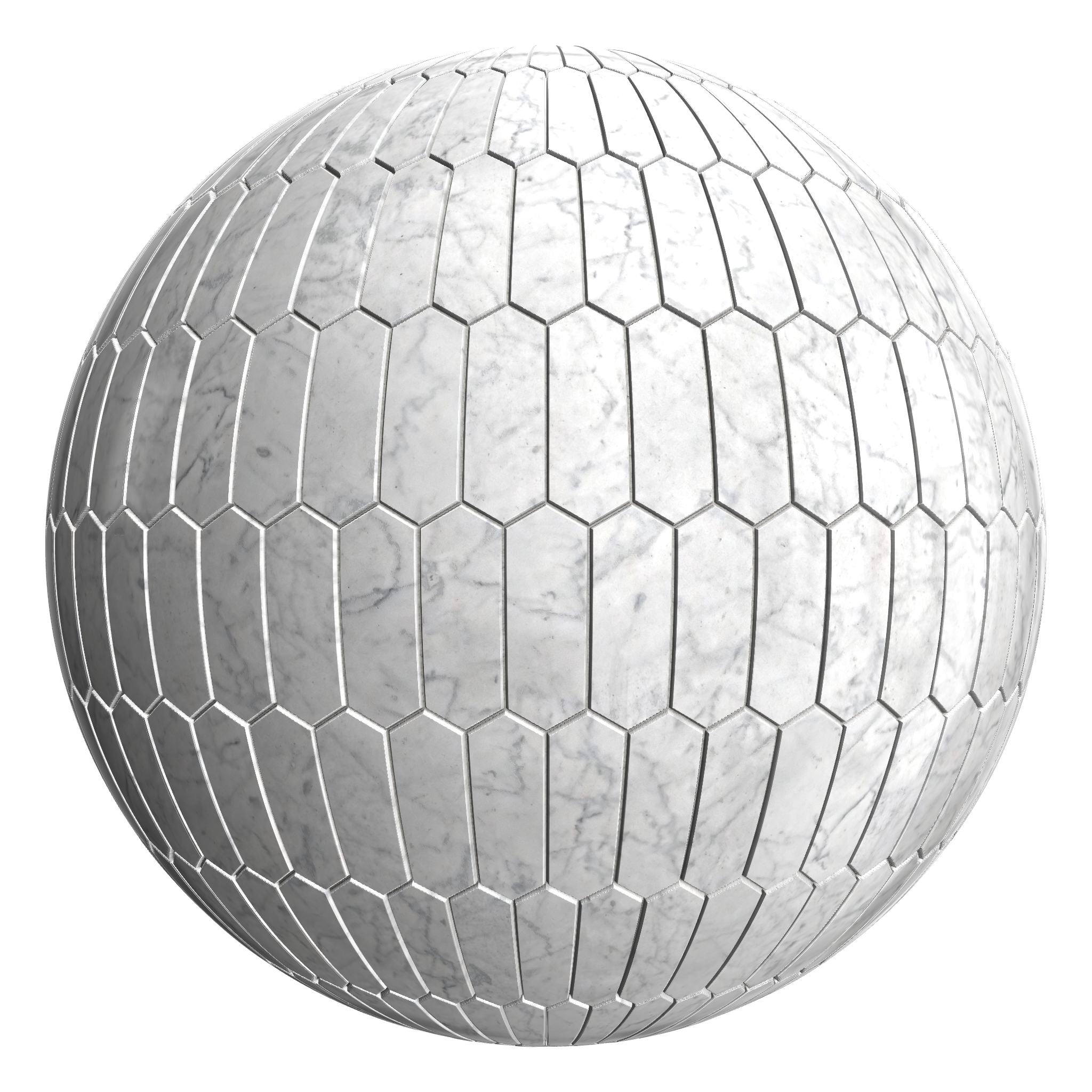 3D sphere preview of White Marble, Variable Hexagon seamless texture