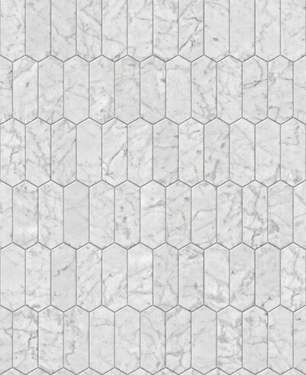 A seamless stone texture with white marble blocks arranged in a Variable Hexagon pattern