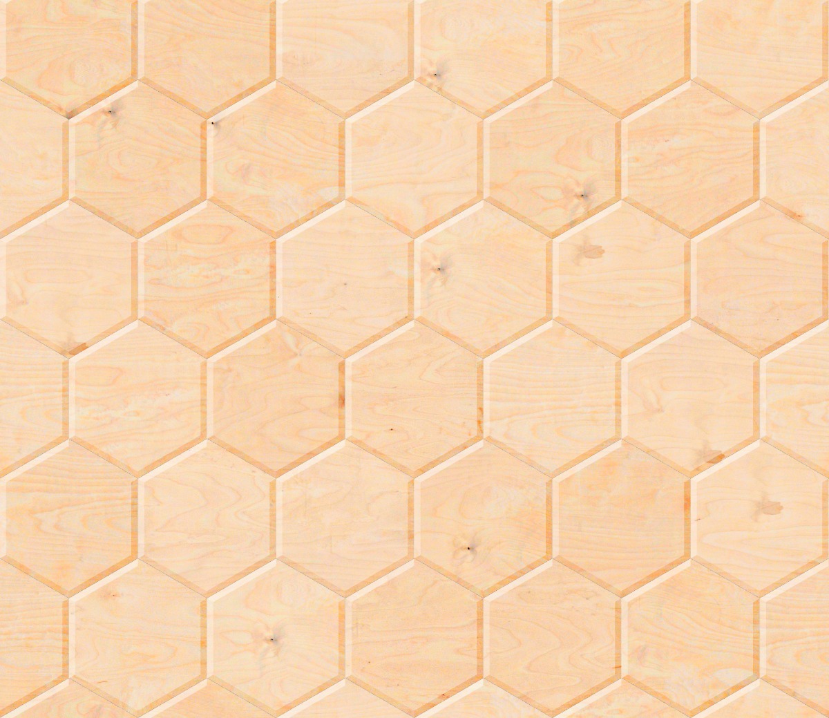 A seamless wood texture with birch plywood boards arranged in a Hexagonal pattern