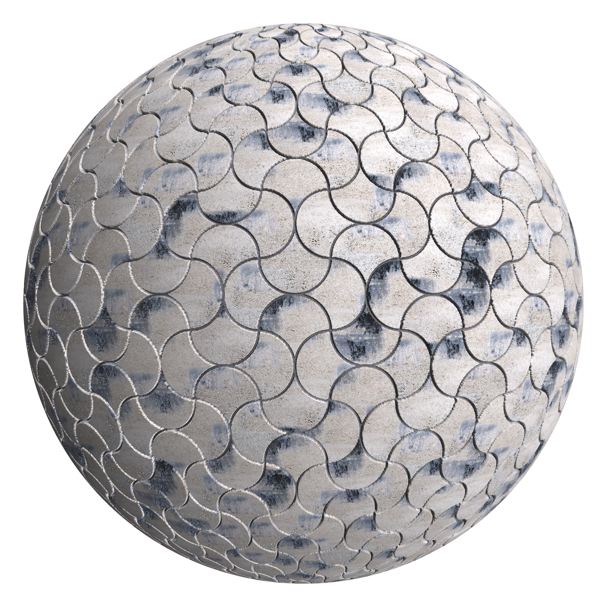 3D sphere preview of Charcoal Brick, Ogee Fishscale seamless texture