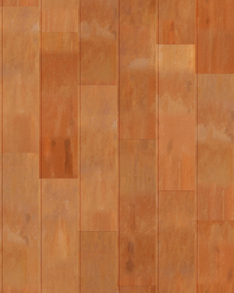 A seamless metal texture with corten steel a sheets arranged in a Staggered pattern