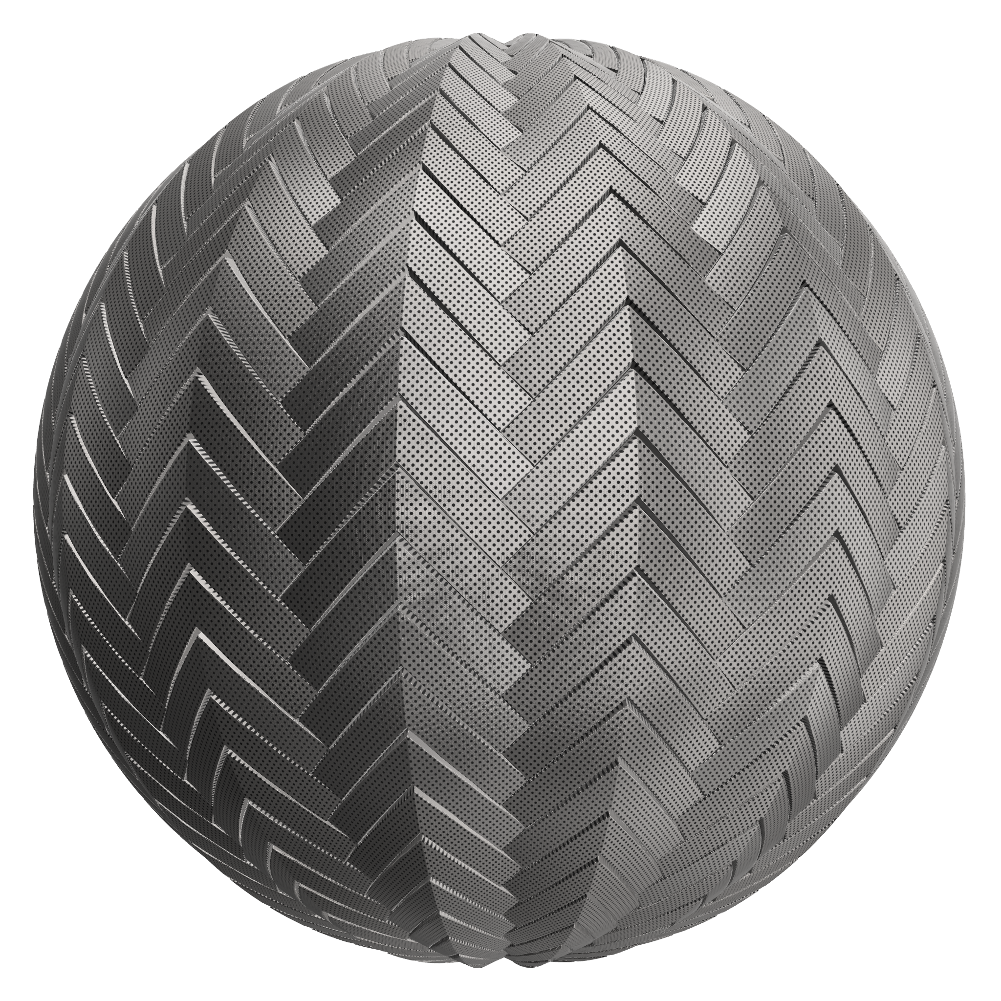 3D sphere preview of Perforated Metal Acoustic Panel, Unified Herringbone seamless texture