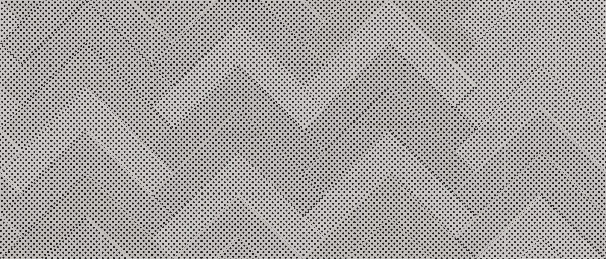 A seamless metal texture with perforated metal acoustic panel sheets arranged in a Unified Herringbone pattern