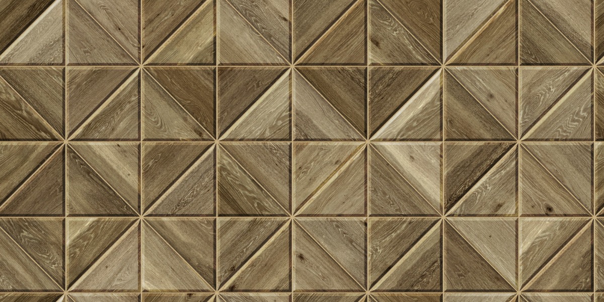 A seamless wood texture with stained timber boards arranged in a Triangle Diamond pattern