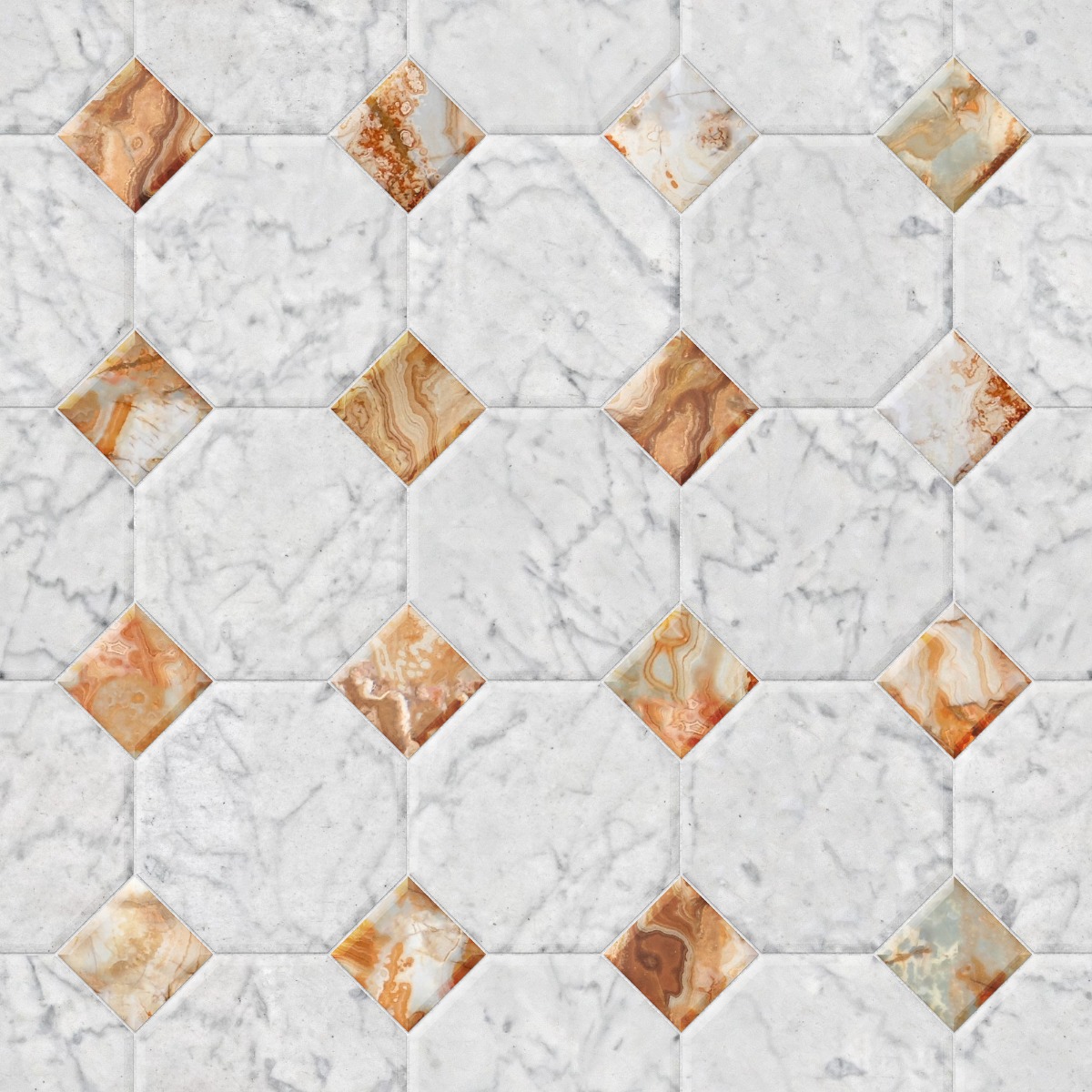 A seamless stone texture with white marble blocks arranged in a Octagon Square pattern
