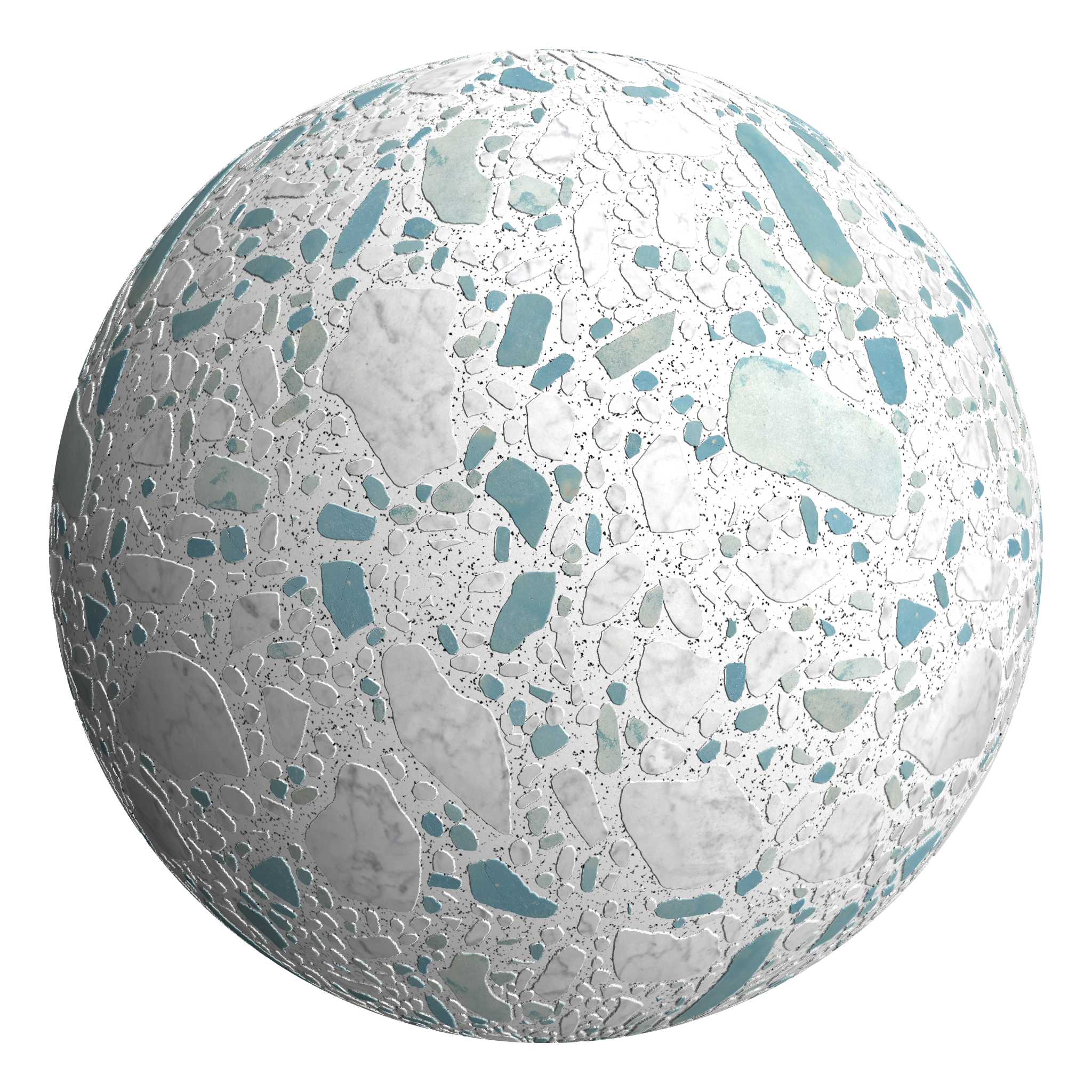 3D sphere preview of Blue Tile Varied Size Terrazzo seamless texture