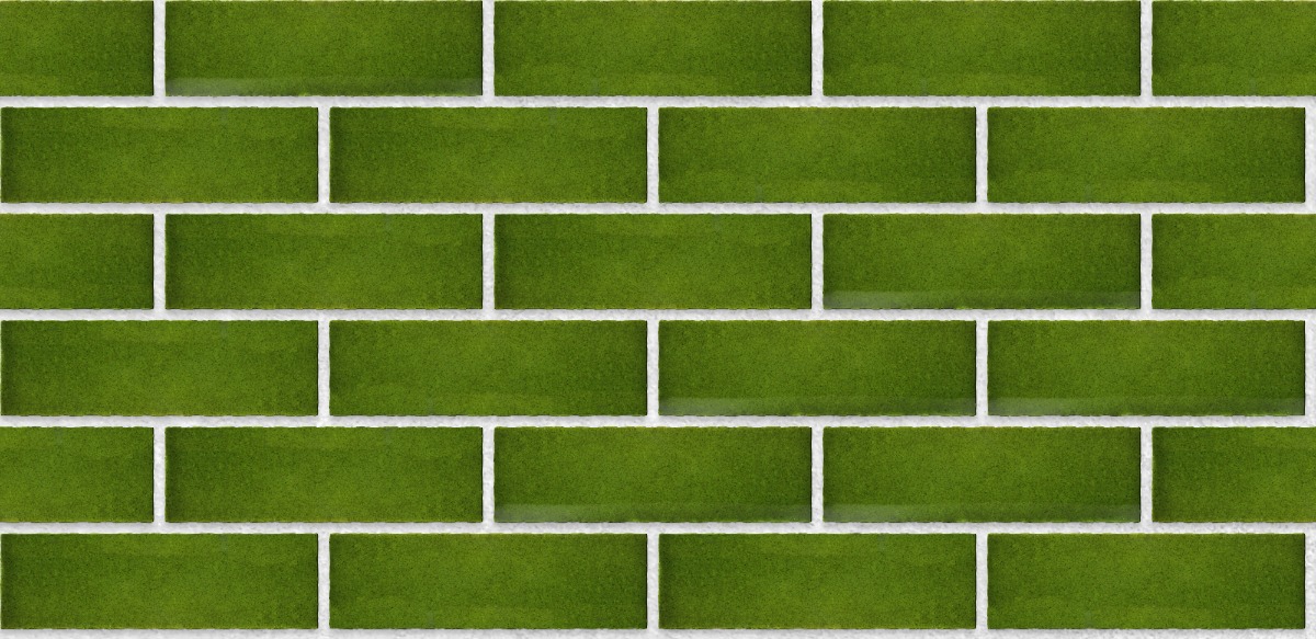 A seamless brick texture with eco-glazed brick slip jade green units arranged in a Stretcher pattern