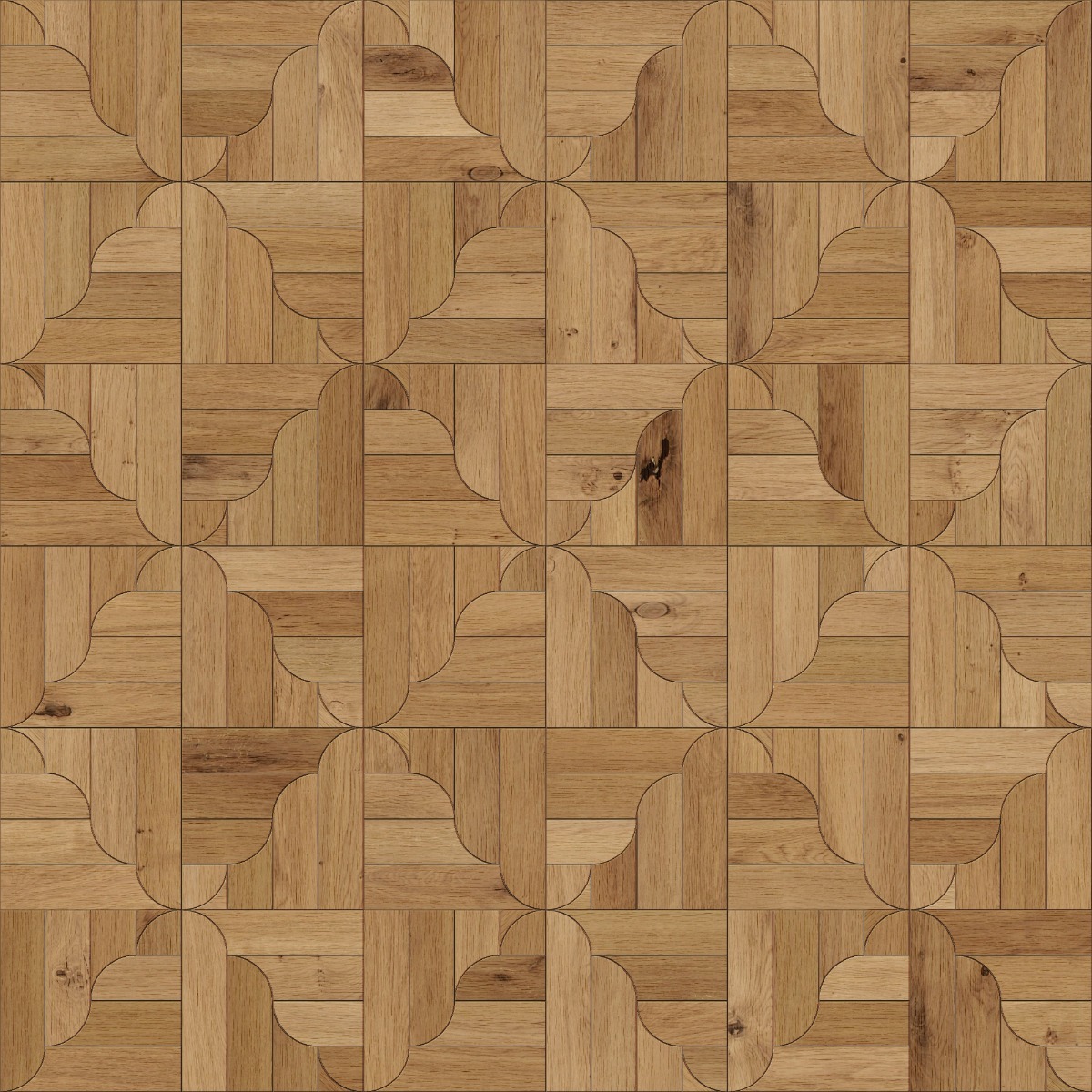 A seamless wood texture with oak boards arranged in a Cloud Weave pattern