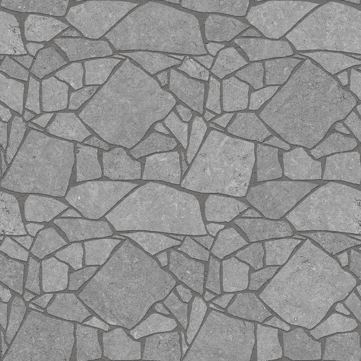 A seamless stone texture with reconstituted stone blocks arranged in a Crazy Paving pattern