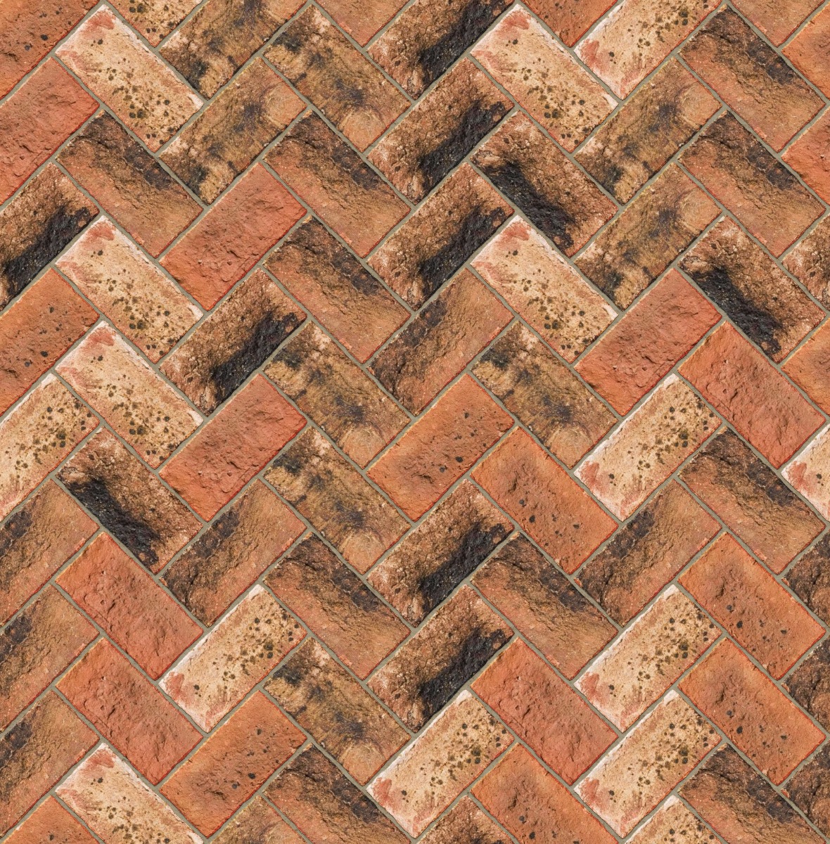 A seamless brick texture with birkdale blend clay paver units arranged in a Herringbone pattern